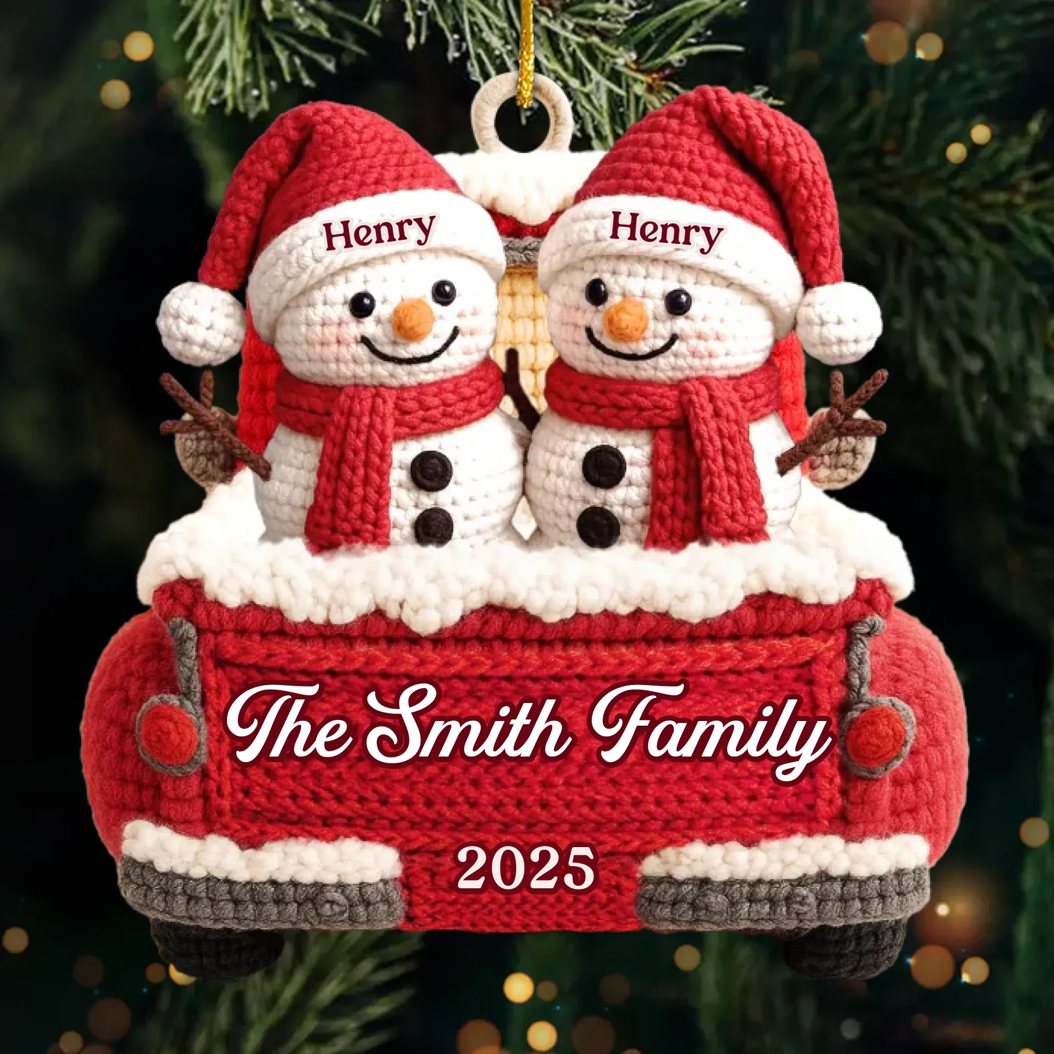 Custom Crochet Snowman Acrylic Ornament - Personalized Christmas Birthday Gifts For Mom, Dad, Brother, Sister, Kids - Our Family Our Treasure - Robaser