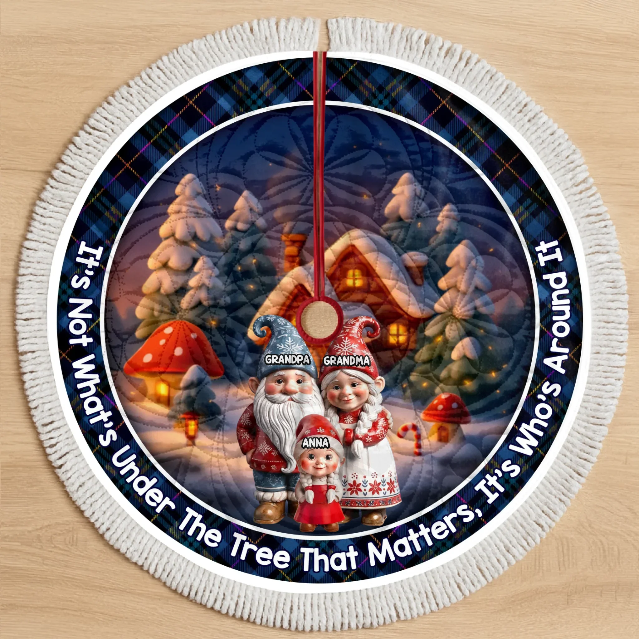 Custom Gnome Tree Skirt - Personalized Christmas Birthday Gifts For Grandma, Grandpa, Grandparents - Hearts Gather Warm This Christmas - Robaser