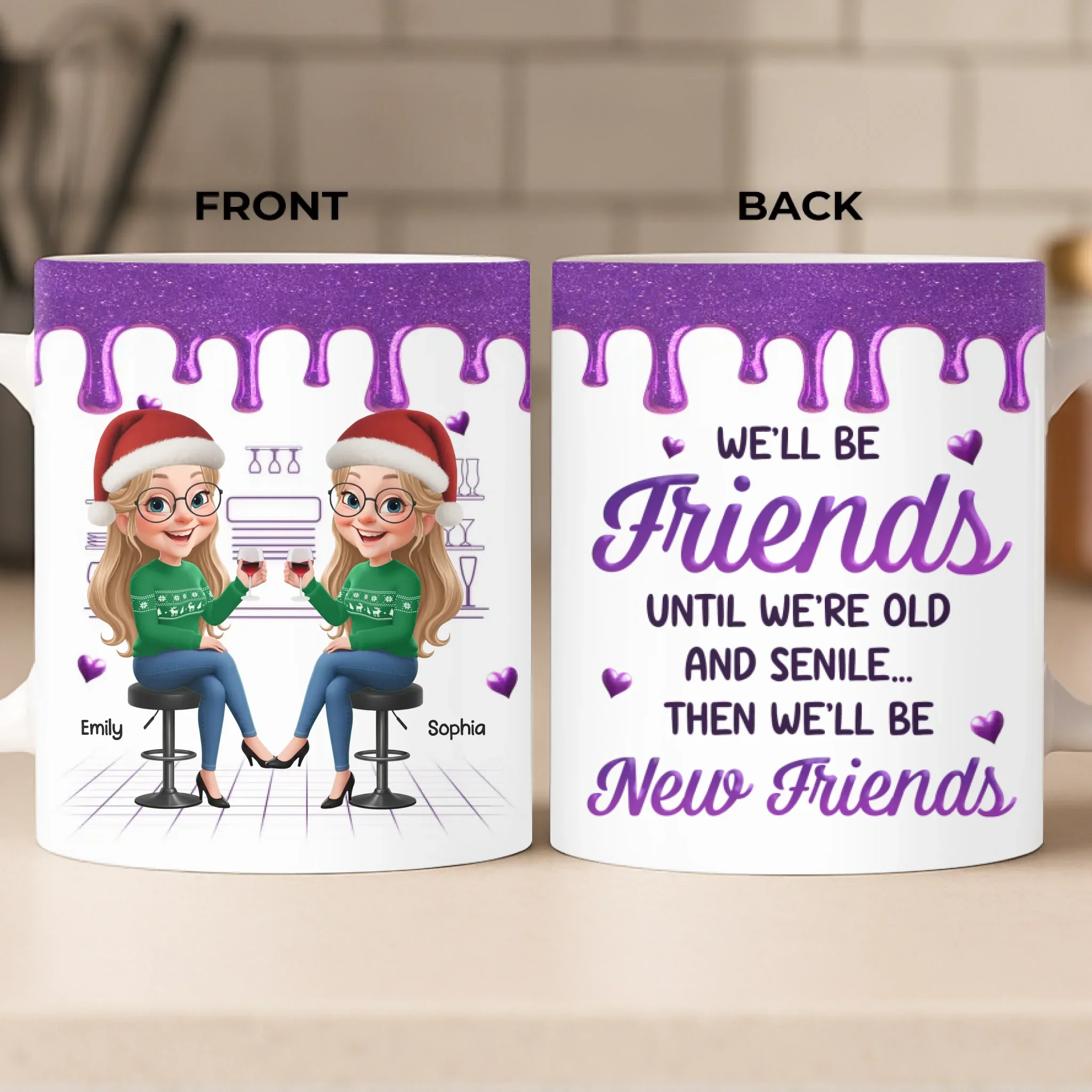 Custom Mug - Personalized Best Friend Christmas Birthday Gifts For Women, Besties, Sisters, BFF - Growing Laughing Dreaming Together - Robaser