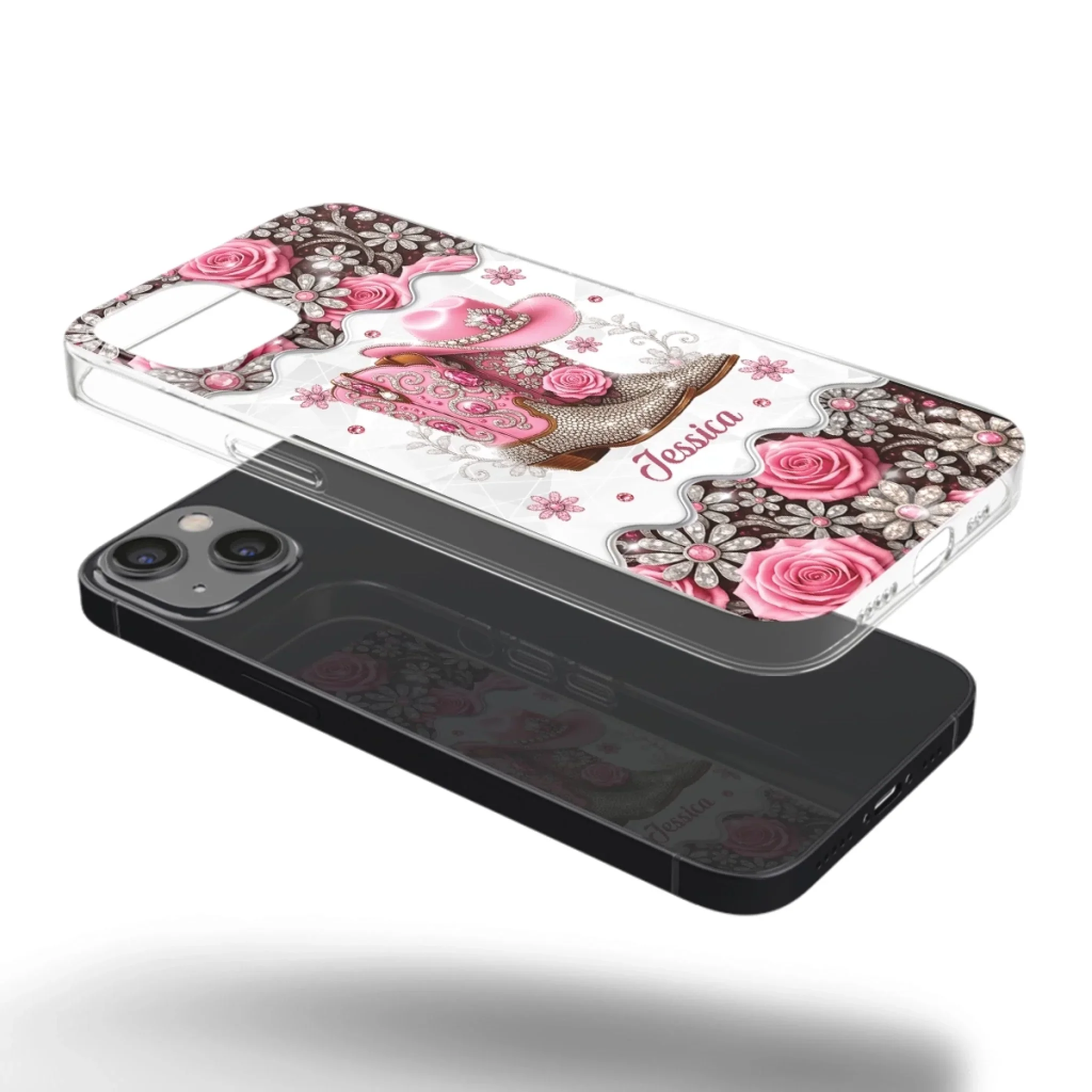 3D Inflated Effect Printed Clear Phone Case - Personalized Cowgirl Gifts For Women, Girls - Bling Boots Babe - Robaser