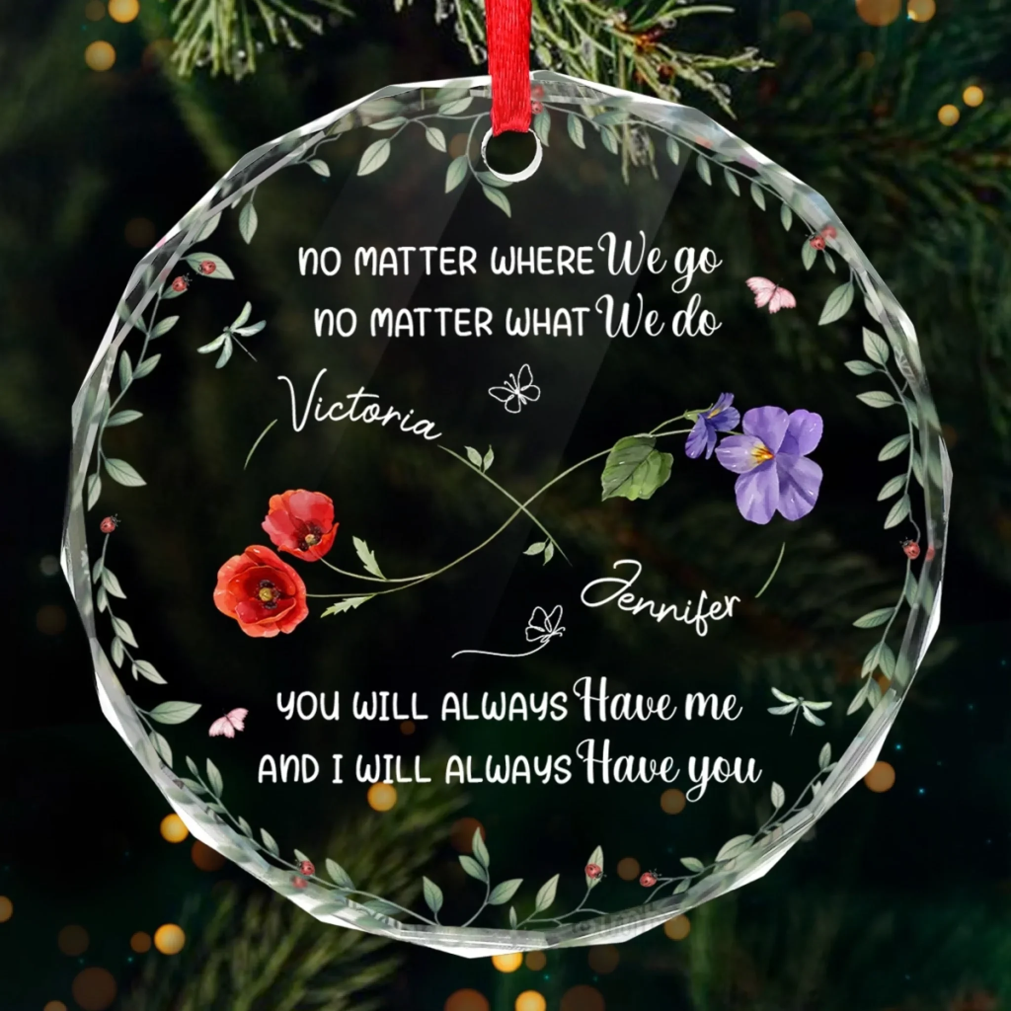 Custom Circle Glass Ornament - Personalized Best Friend Birthday Gifts For Women, Besties, Sisters, BFF - You  re My Sunshine In A Garden Of Roses - Robaser