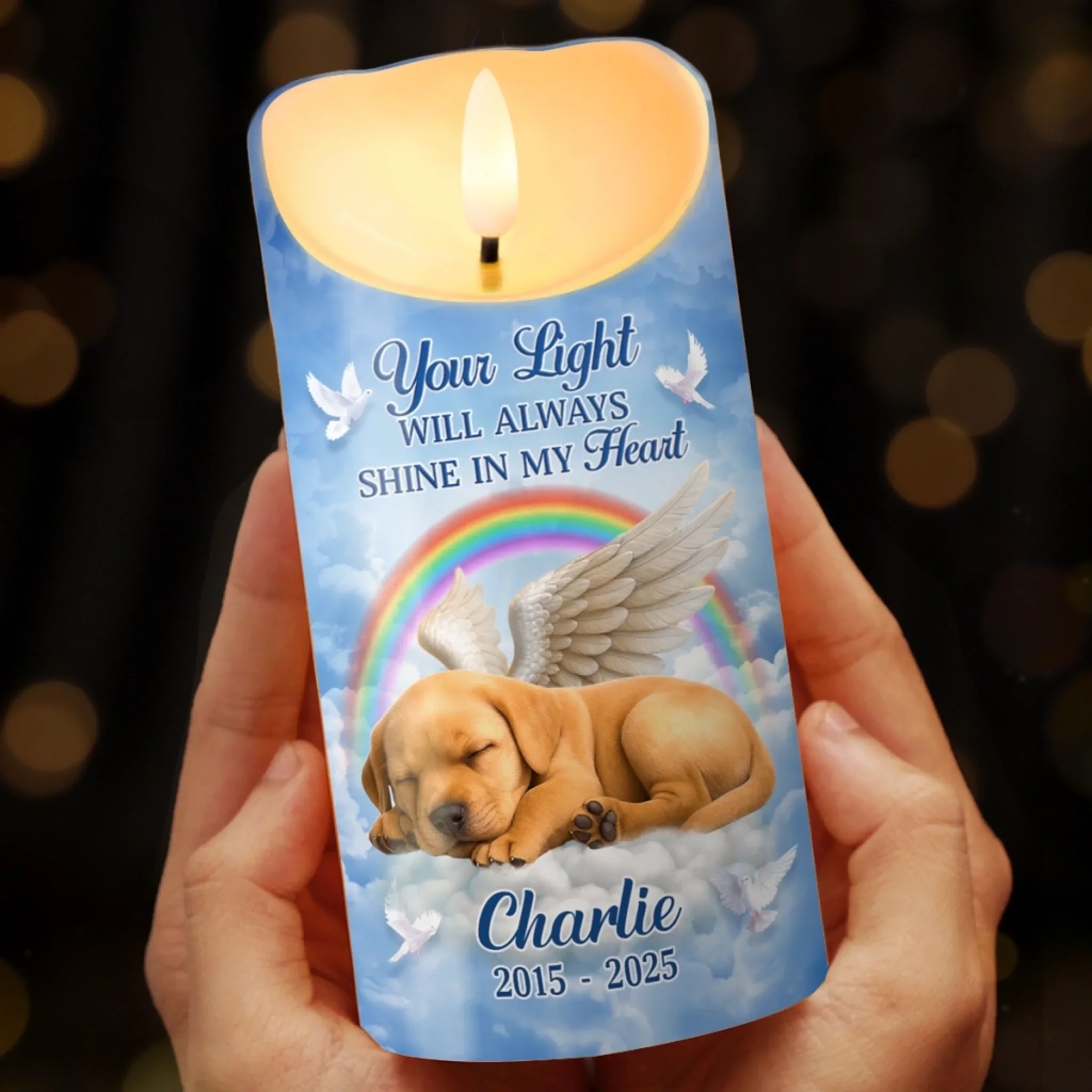 Custom Photo LED Candle - Personalized Pet Memorial Sympathy Gifts For Dogs, Cats - Your Light Will Always Shine In My Heart - Robaser