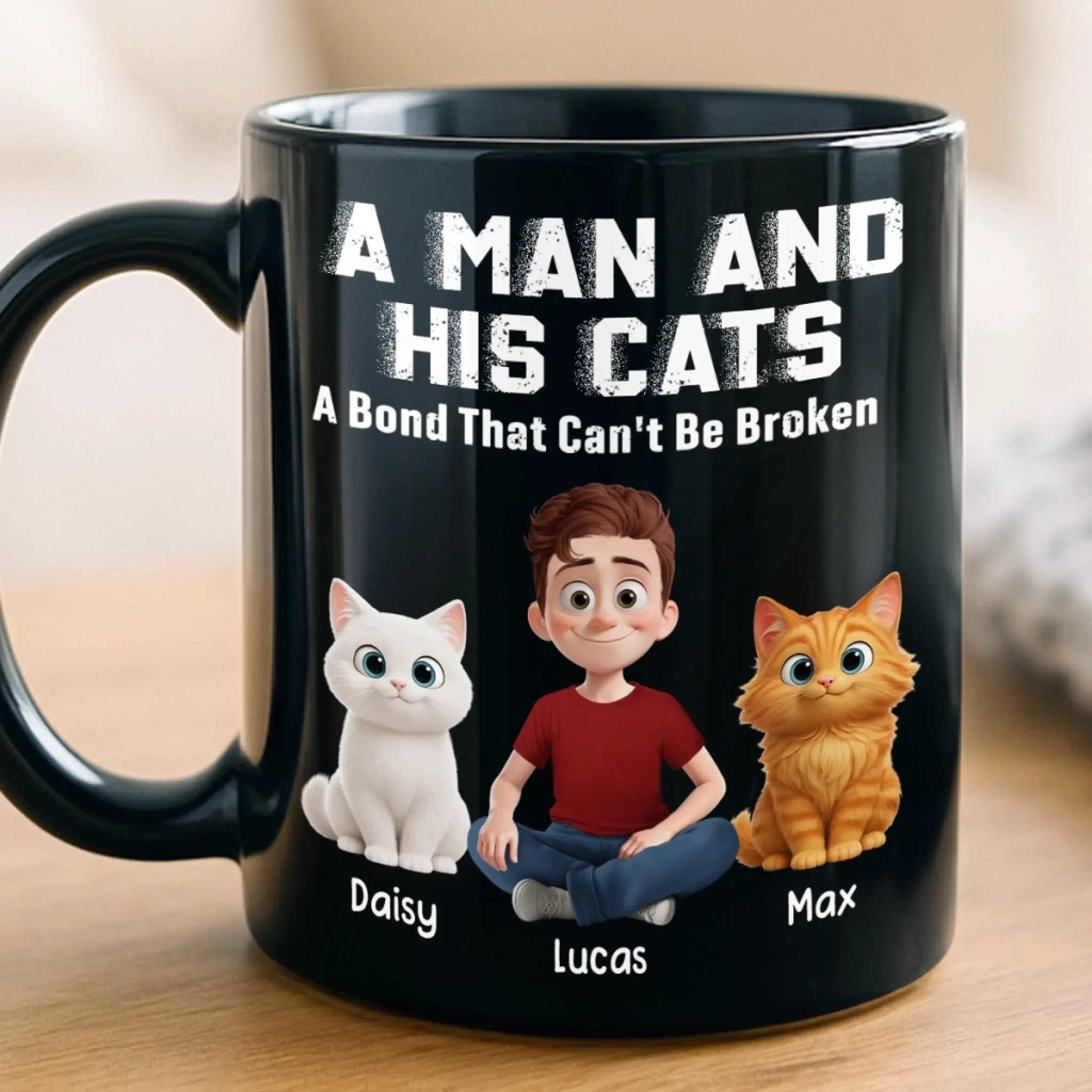 Custom Black Mug - Personalized Birthday Gifts For Cat Lovers, Cat Mom And Dad - Happiness Has Whiskers - Robaser