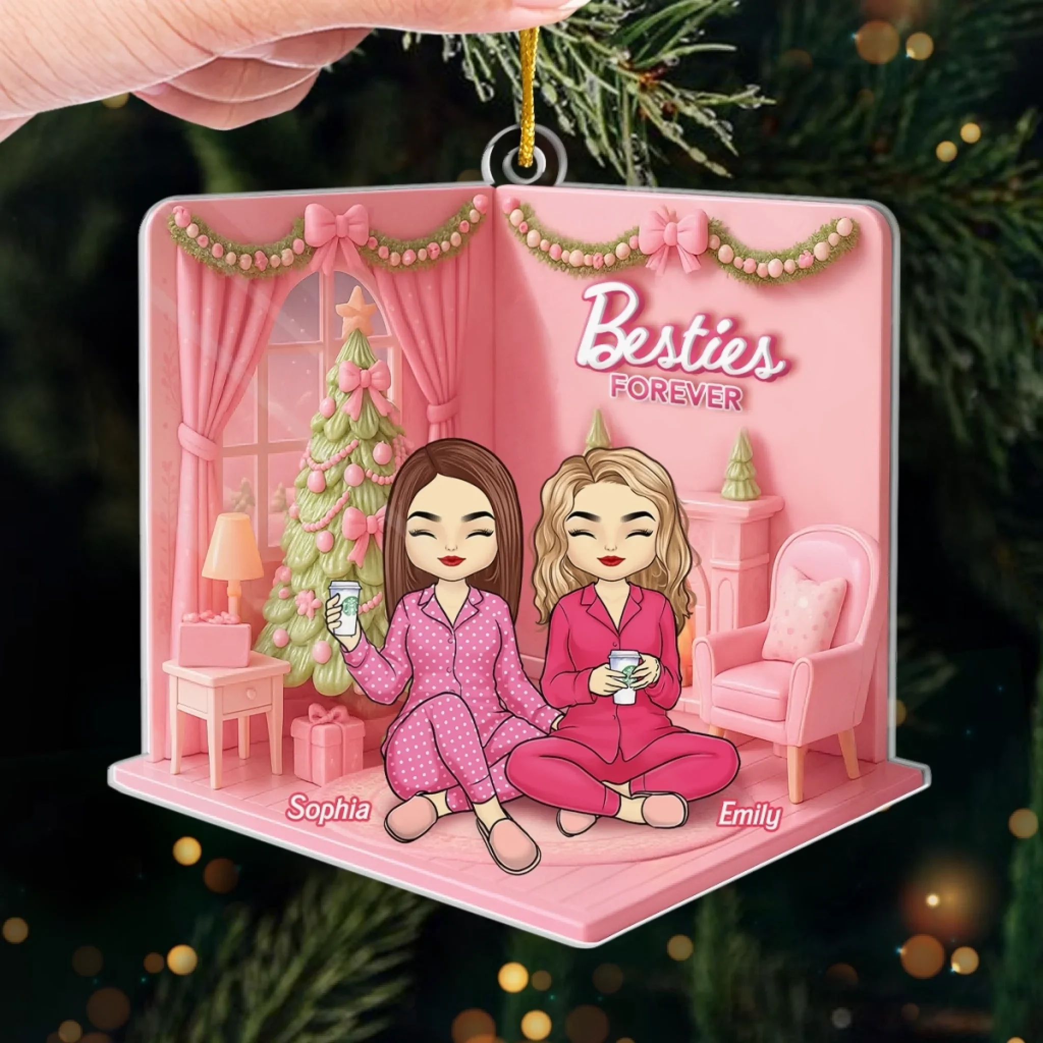 Custom Acrylic Ornament - Personalized Best Friend Birthday Gifts For Women, Besties, Sisters, BFF - Cozy Nights With Bestie - Robaser