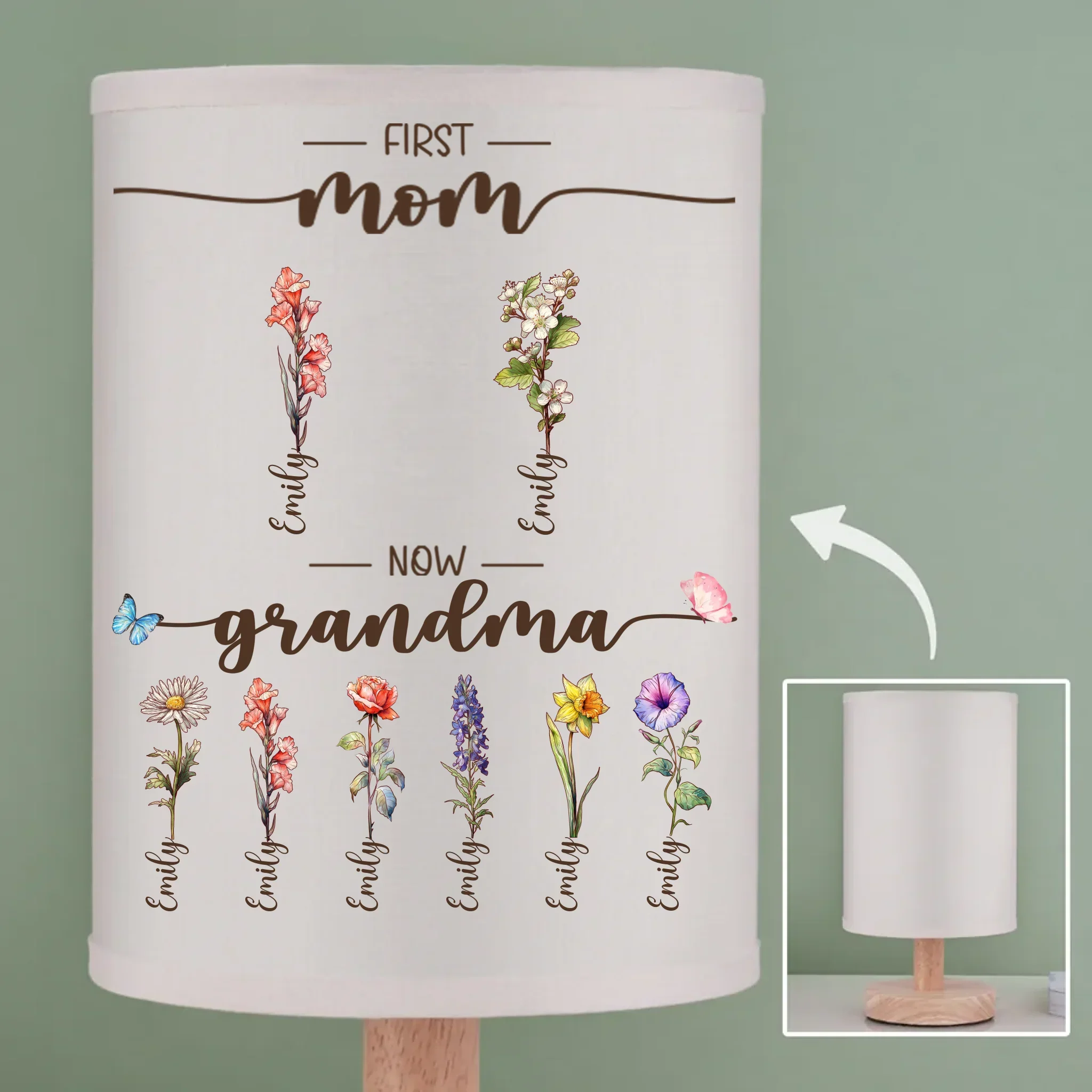 First Mom, Now Grandma - Family Personalized Custom Linen Bedside Table Lamp - Mother's Day, Gift For Mom, Grandma - Robaser