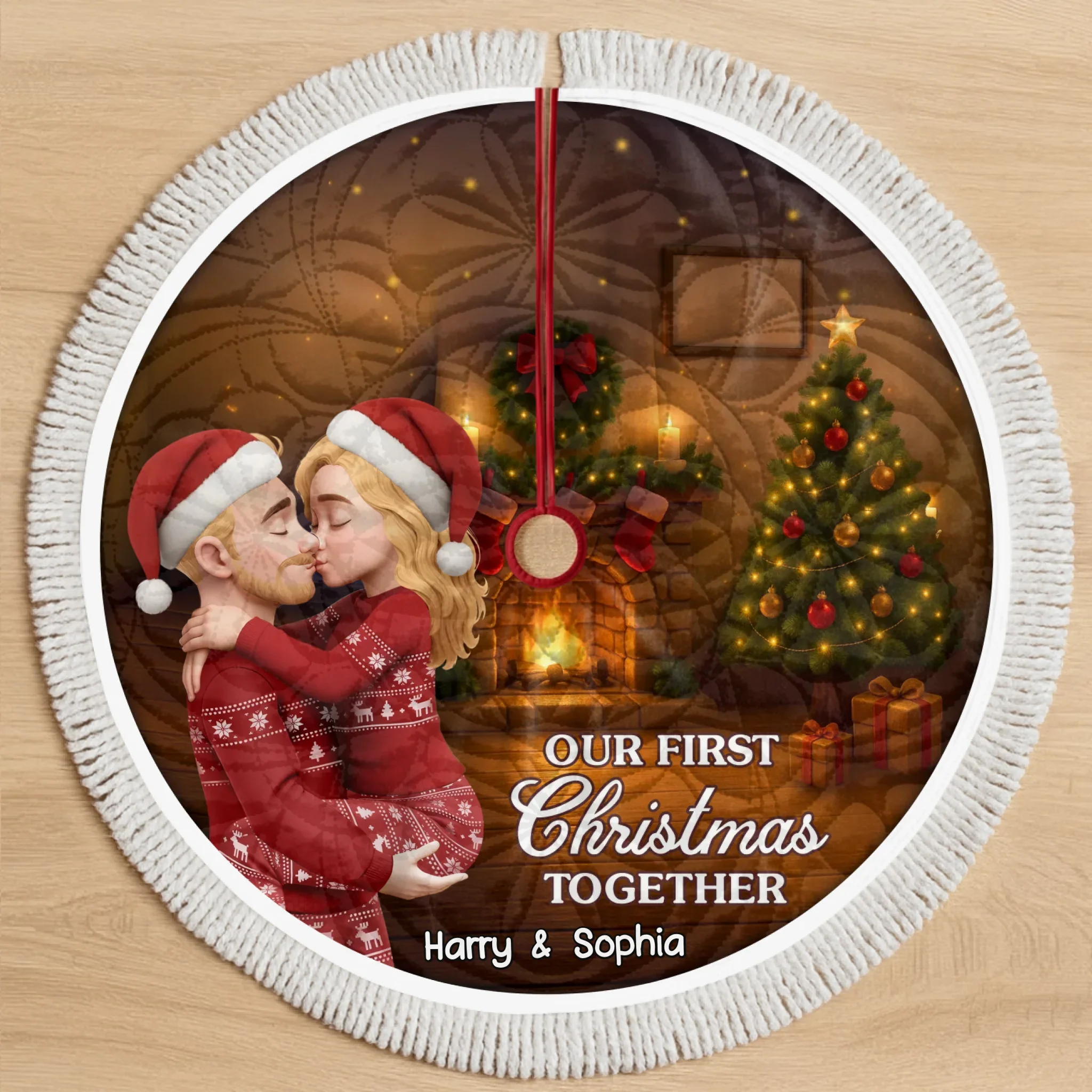 Custom First Christmas Tree Skirt - Personalized Anniversary Christmas Wedding Gifts For Husband And Wife, Him And Her - Our Love Glows Like Christmas Lights - Robaser