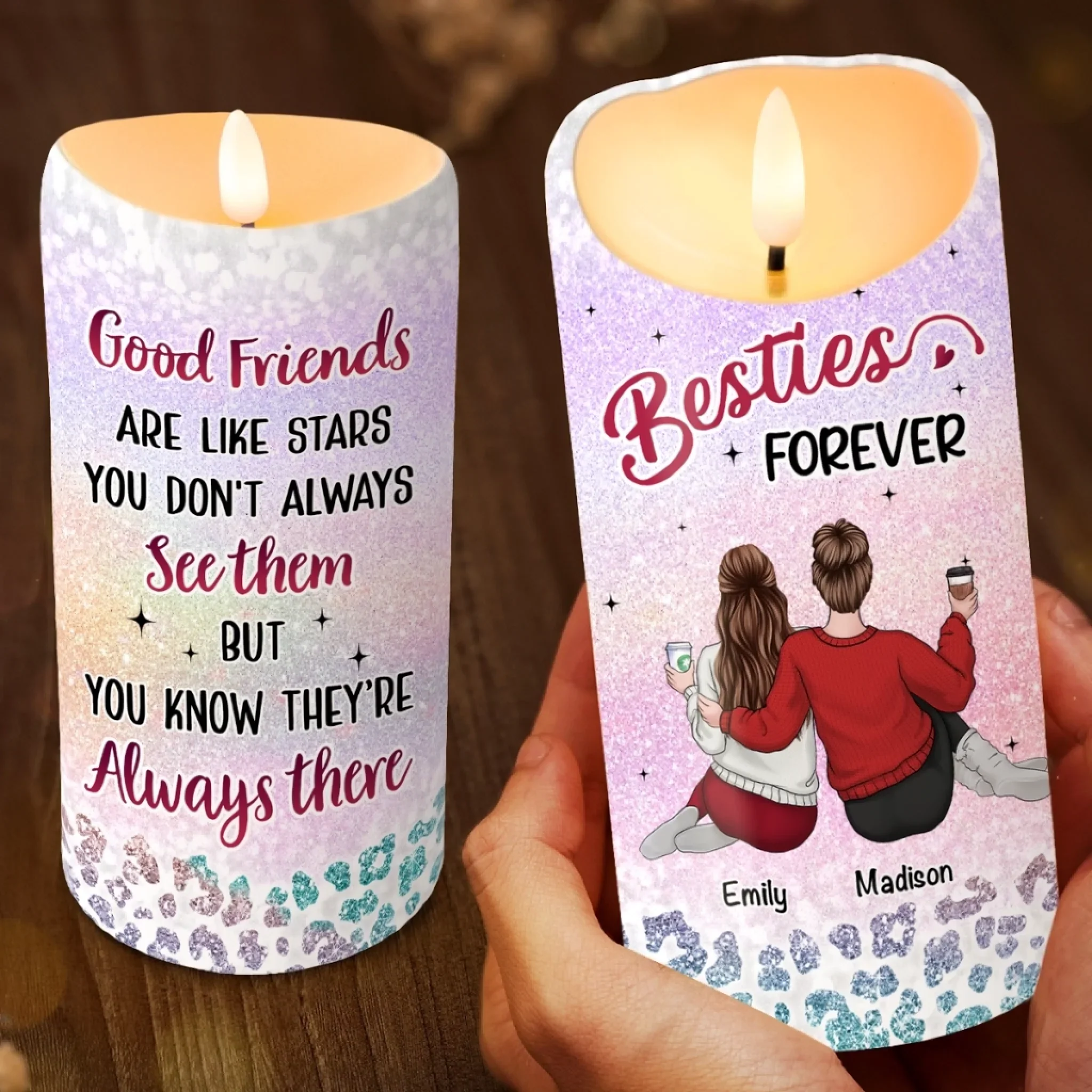 Custom LED Candle - Personalized Christmas Best Friend Birthday Gifts For Women, Besties, Sisters, BFF - You And Me, Always Us - Robaser