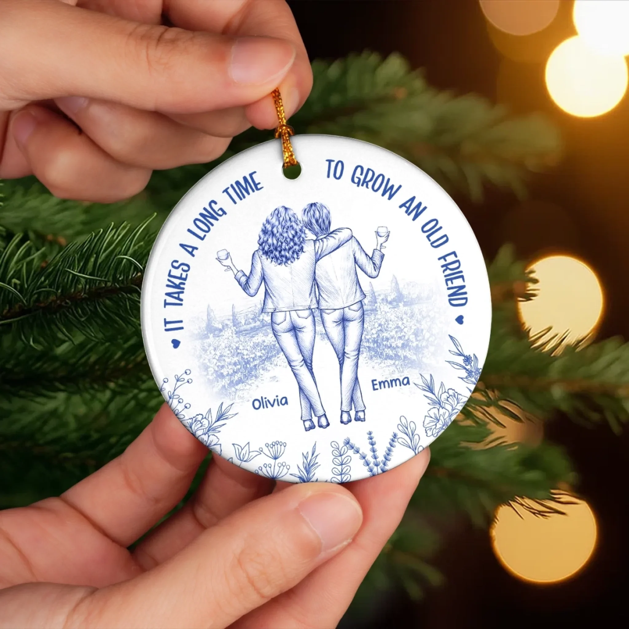 Custom Ceramic Ornament - Personalized Best Friend Christmas Birthday Gifts For Women, Besties, Sisters, BFF - Friendship That Ages Like Fine Wine - Robaser
