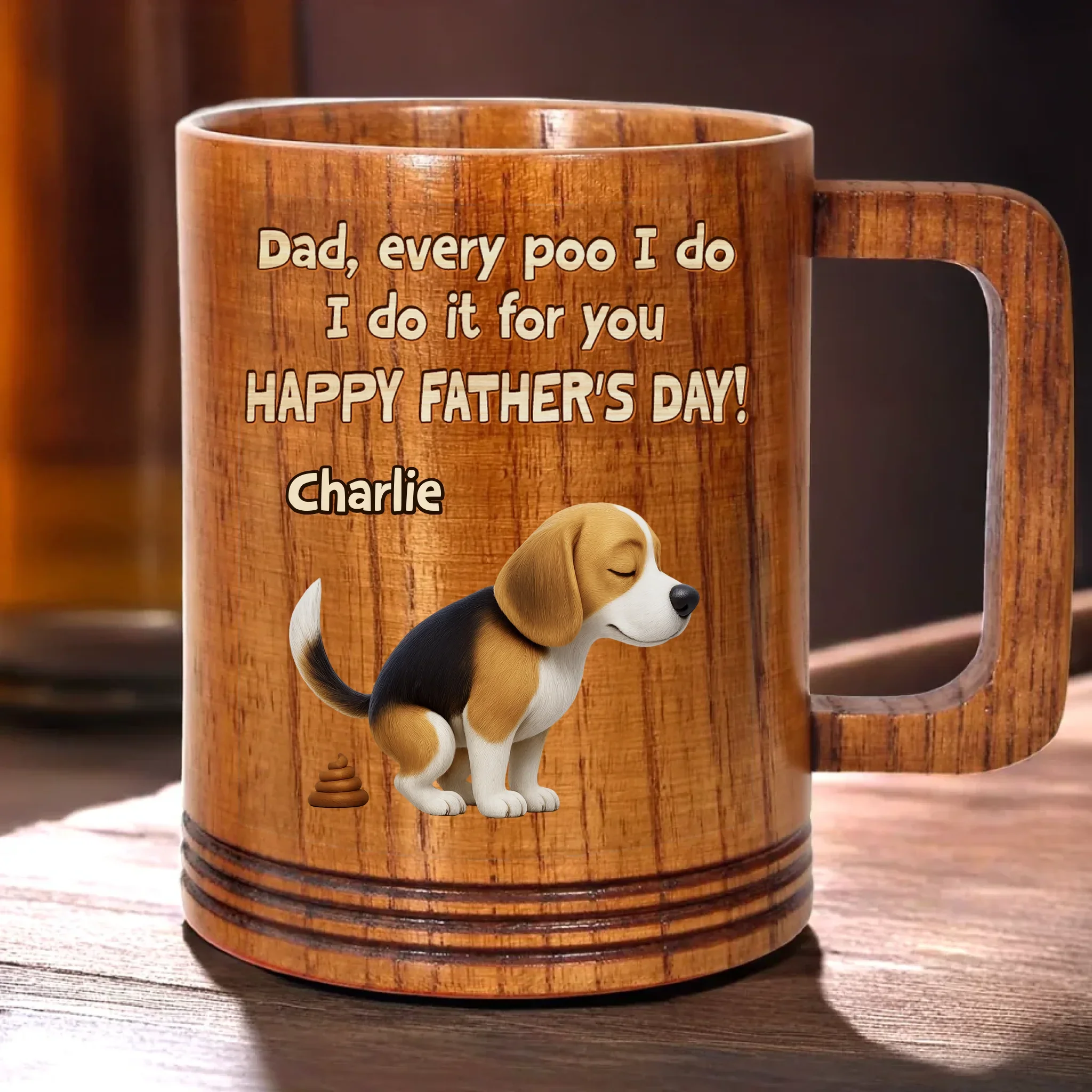 Pooping With Love, Just For You - Dog Personalized Custom Wooden Mug - Father's Day,  Gift For Dad, Pet Owners, Pet Lovers - Robaser