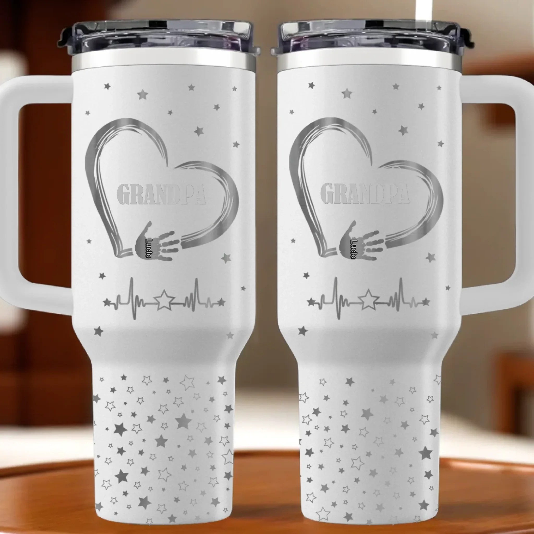 The Heart Of Our Family - Family Personalized Custom Engraved 40oz Tumbler With Handle - Father's Day, Gift For Dad, Grandpa - Robaser