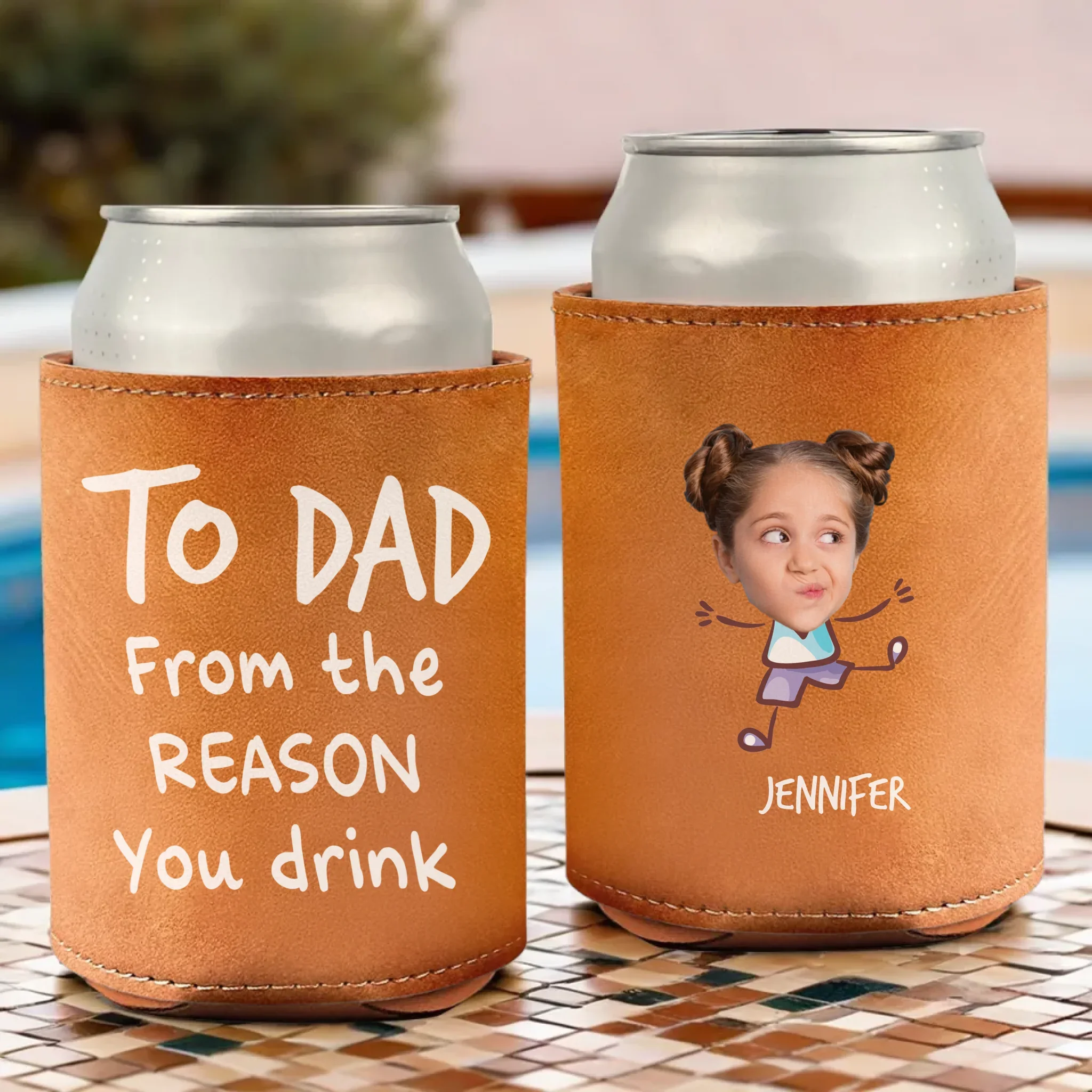 Custom Photo Cheers To Chaos - Family Personalized Custom Leather Can Cooler - Father's Day, Gift For Family Members, Dad, Grandpa - Robaser