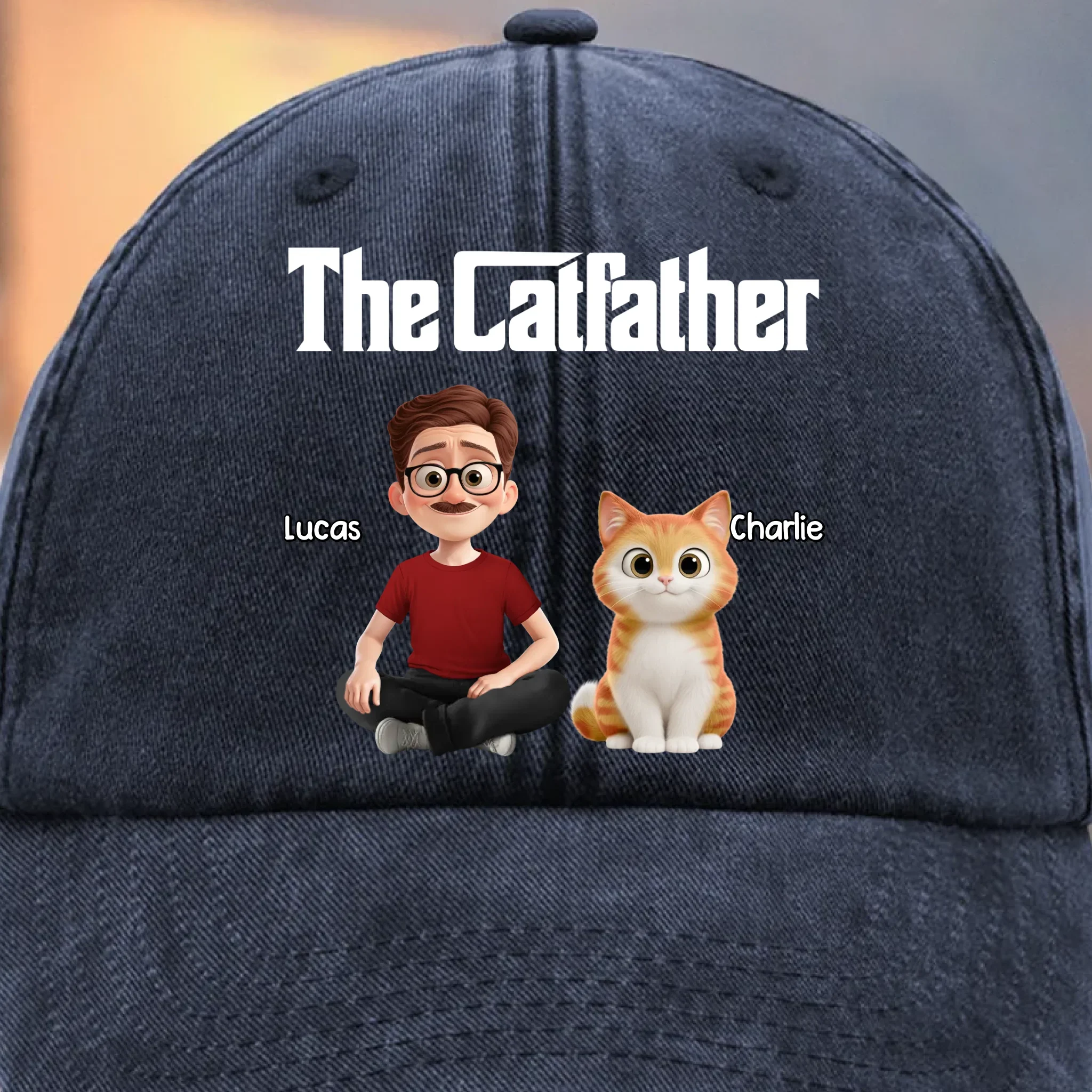 Custom Vintage Washed Denim Baseball Cap - Personalized Birthday Gifts For Cat Lovers, Cat Mom And Dad - Feline Father Figure - Robaser