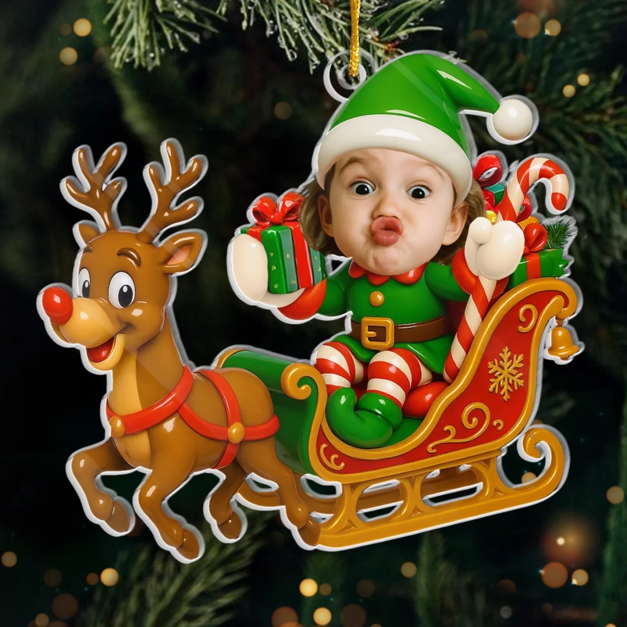 Custom Photo Acrylic Ornament - Personalized Christmas Birthday Gifts For Kids - Sleigh Bells Fun - Robaser