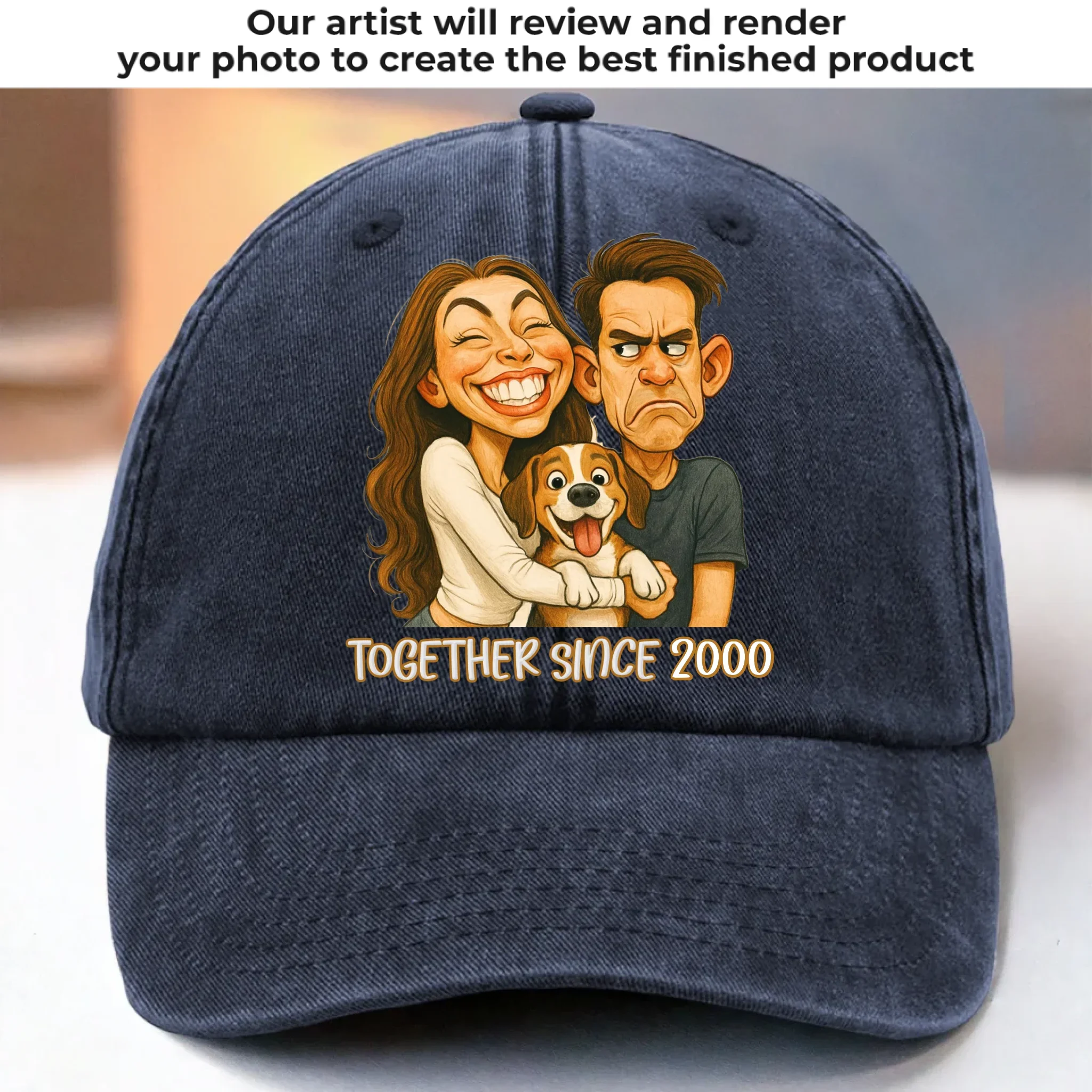 Custom Vintage Washed Denim Baseball Cap - Personalized Anniversary Wedding Gifts For Husband And Wife, Dog Cat Lovers - Together Since - Robaser