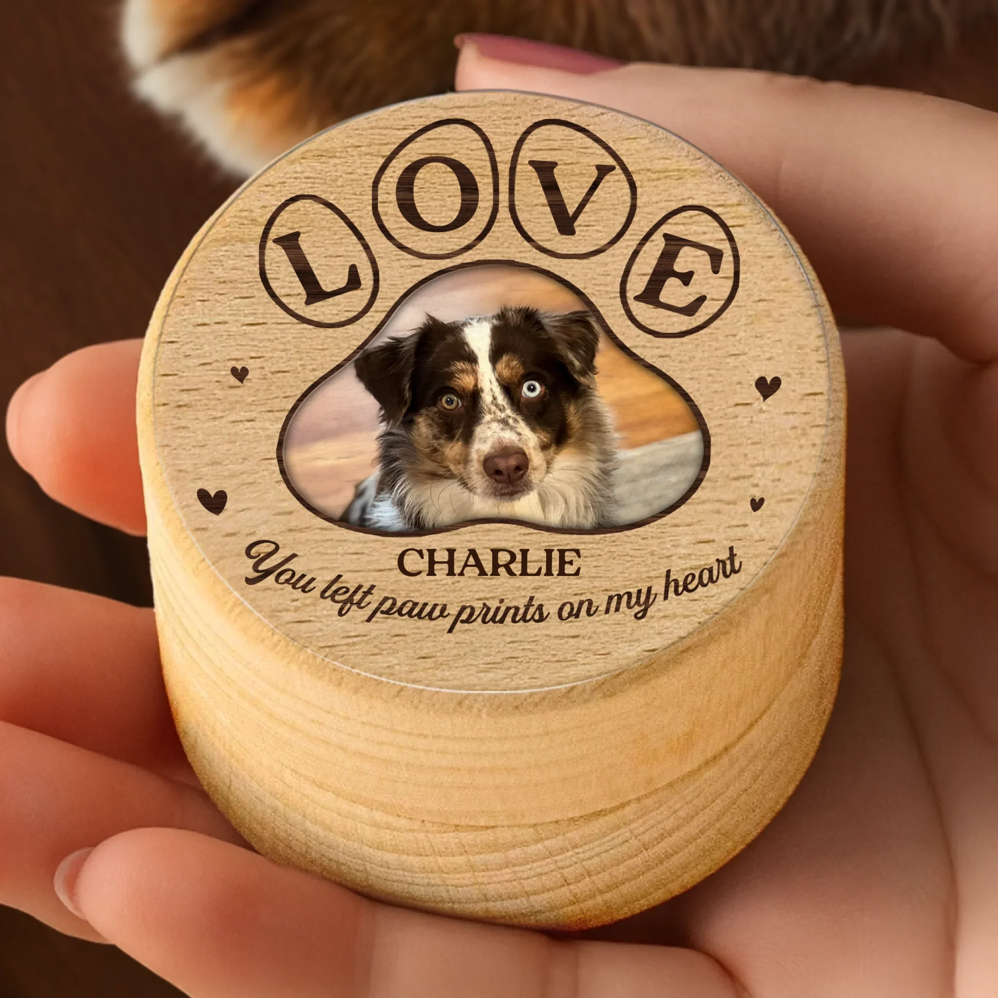 Custom Photo Wooden Fur Keepsake Box - Personalized Pet Memorial Gifts For Dogs, Cats - Forever In My Heart - Robaser