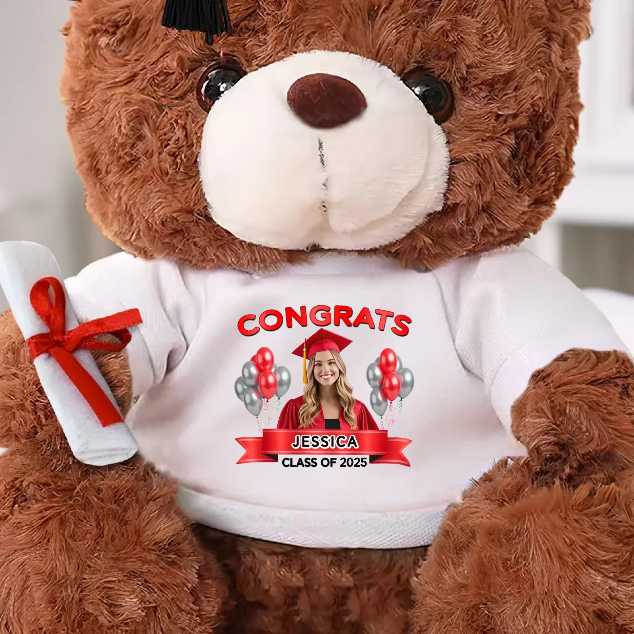 Custom Photo Congrats, Future Begins Now - Family Personalized Custom Graduation Teddy Bear Plush - Graduation Gift For Family Members, Siblings, Brothers, Sisters - Robaser