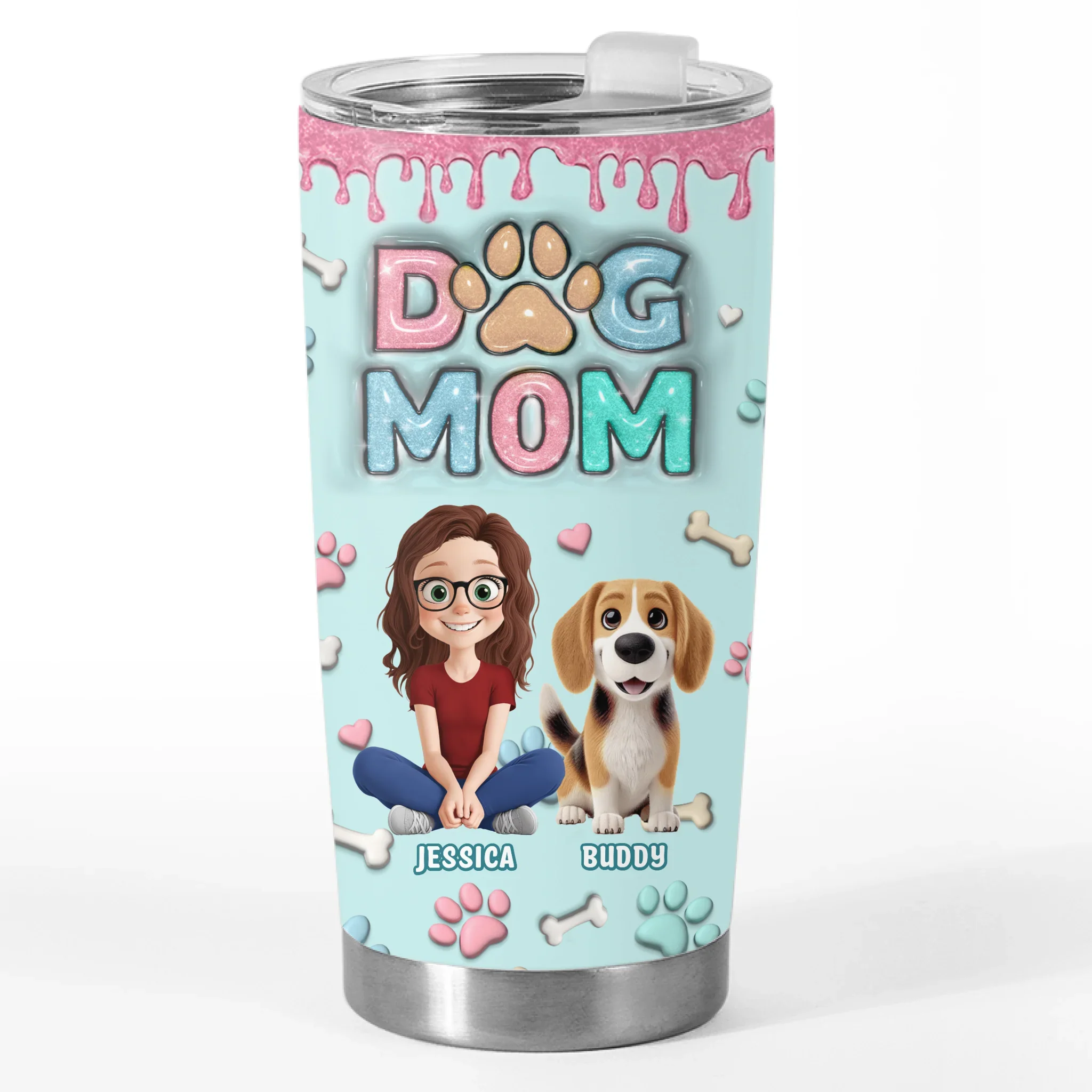 Custom 3D Inflated Effect Printed Tumbler - Personalized Birthday Gifts For Dog Lovers, Dog Dad And Mom - Messy Hair, Furry Hugs - Robaser