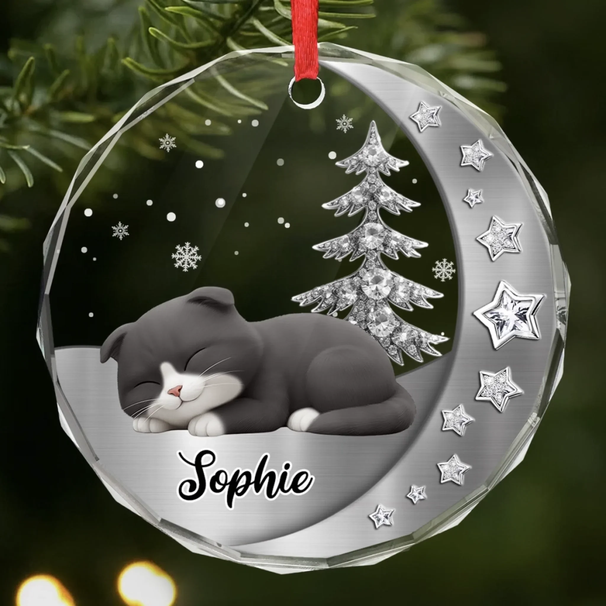 Custom Circle Glass Ornament - Personalized Pet Christmas Memorial Sympathy For Cats - Magic Lives In Purrs - Robaser
