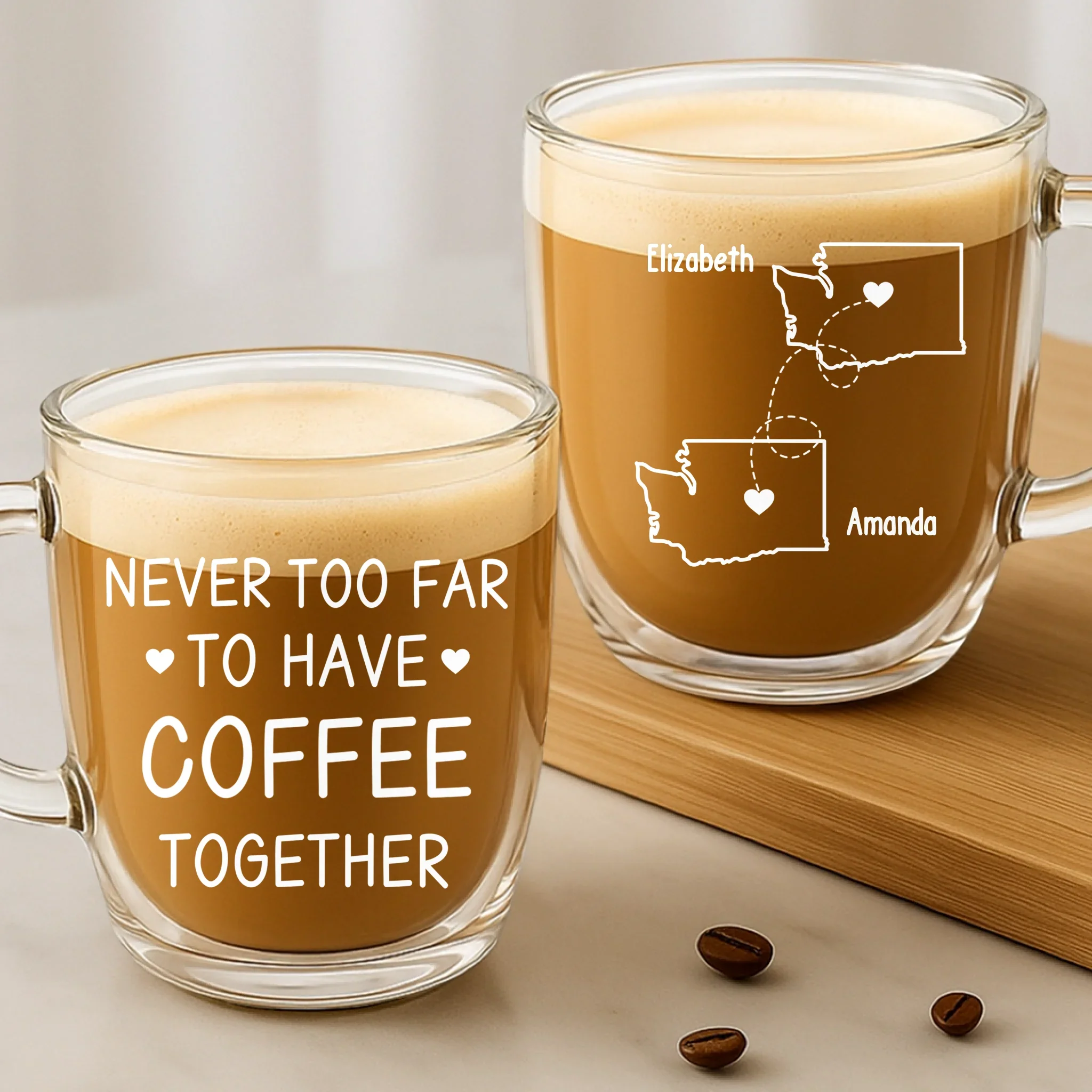 Custom Double Wall Glass Mug - Personalized Best Friend Birthday Gifts For Women - Miles Away Still Sharing Coffee - Robaser
