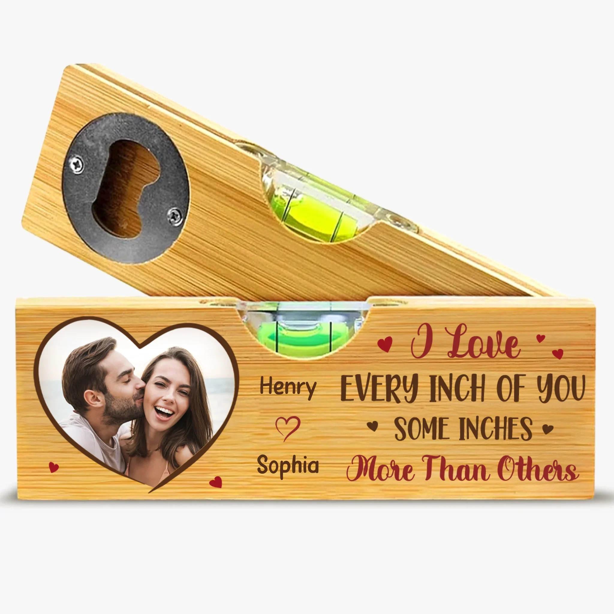 Custom Photo Wooden Bottle Opener With Built-in Spirit Level - Personalized Anniversary Wedding Gifts For Husband And Wife, Him And Her - Together Is Everything - Robaser