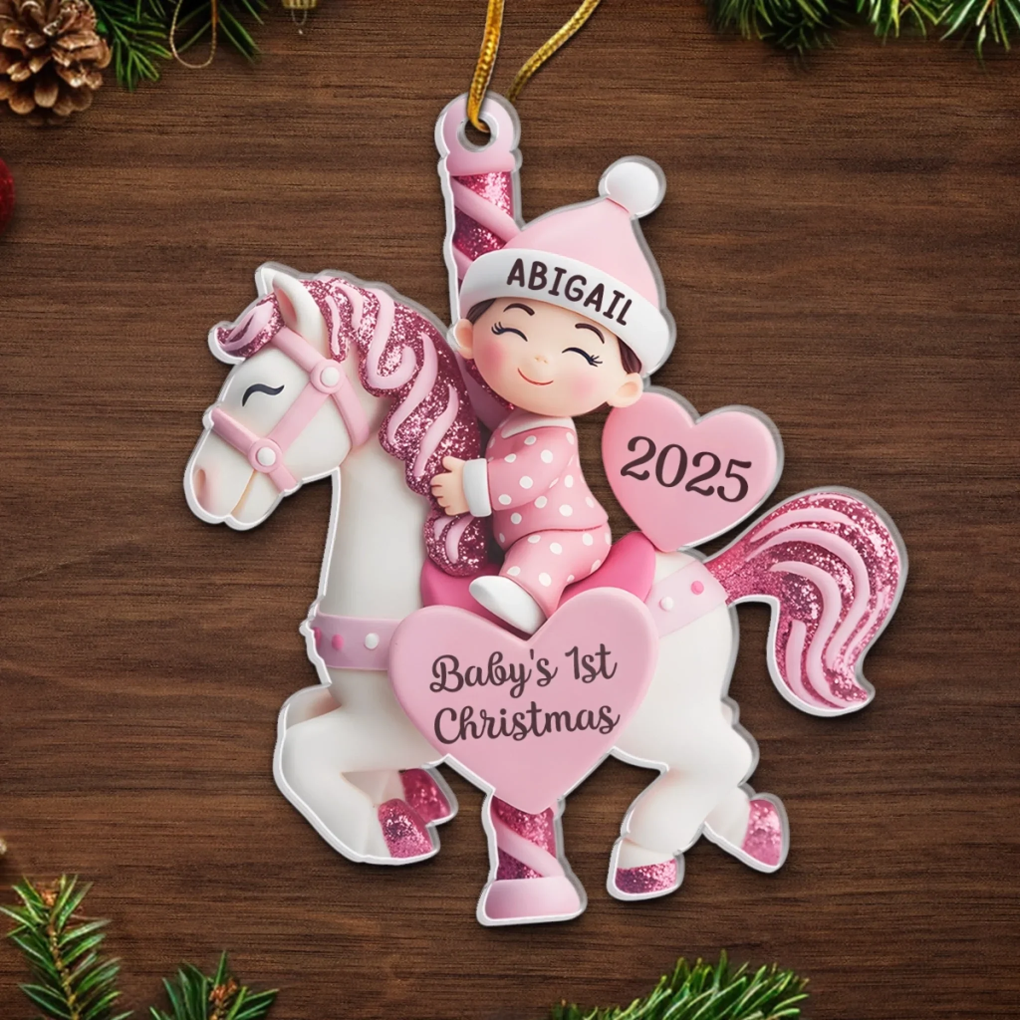 Custom Acrylic Ornament - Personalized Christmas Baby Shower, Gender Reveal Gifts For New Moms, New Dads, New Parents - Love At First Sleigh - Robaser