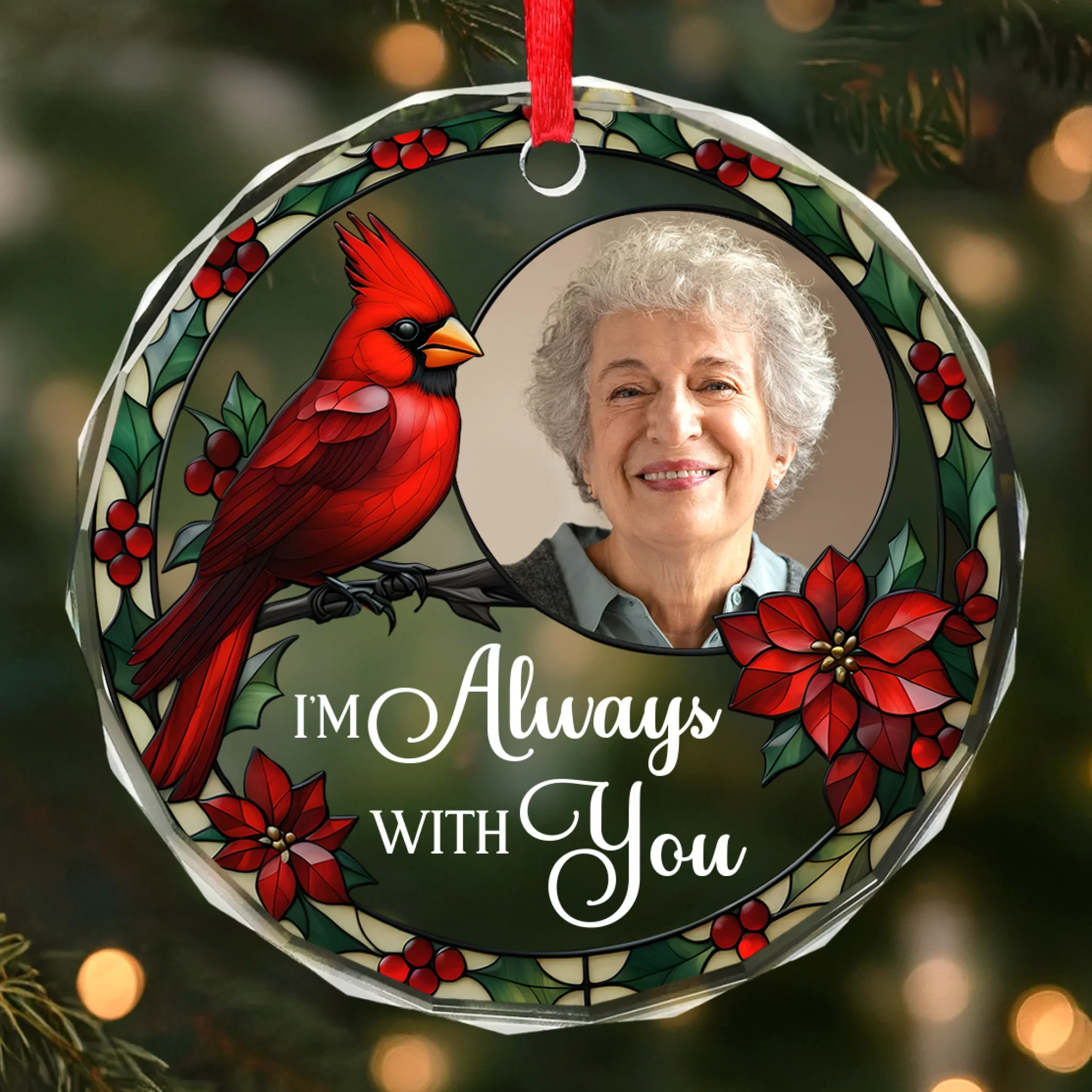 Custom Photo Circle Glass Ornament - Personalized Christmas Memorial Sympathy Gifts For Loss Of Mom, Dad - Never Apart, Always Close - Robaser