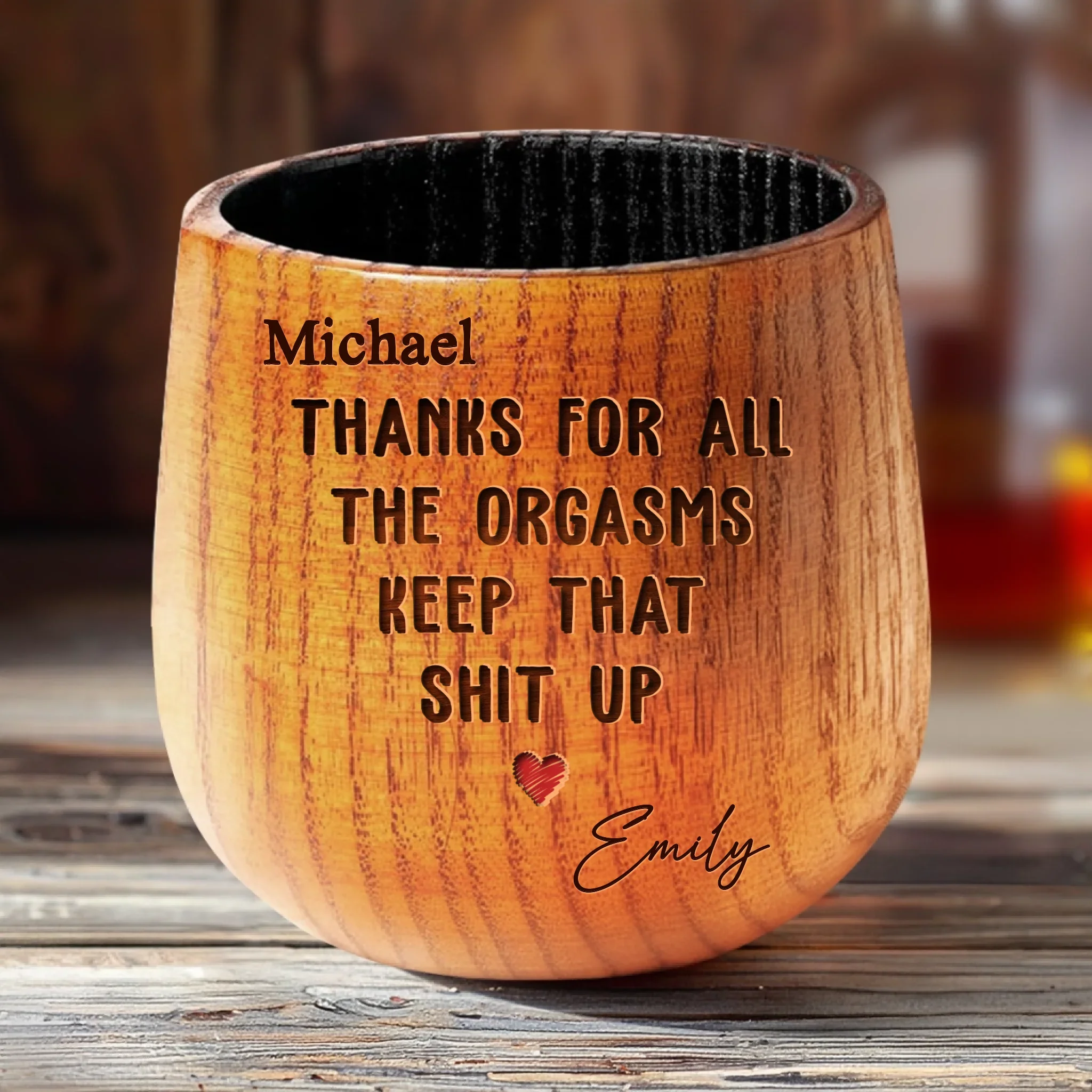 Nestled In Love - Couple Personalized Custom Wooden Whiskey Glass - Gift For Husband Wife, Anniversary - Robaser