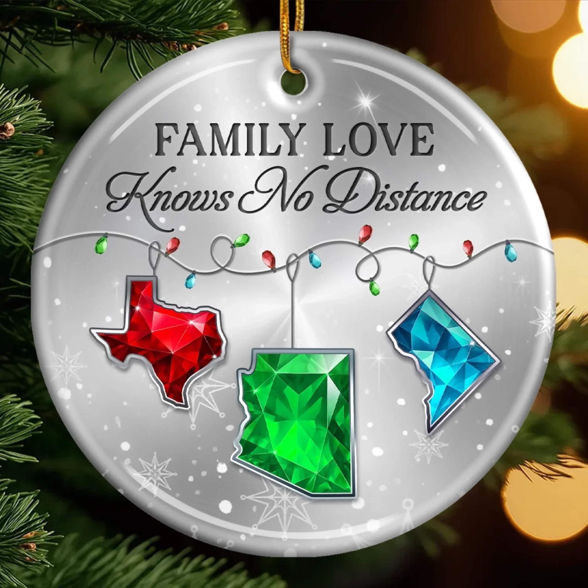 Custom Long Distance Ceramic Ornament - Personalized Christmas Birthday Gifts For Mom, Dad, Brother, Sister, Kids - Love Connects Every State - Robaser