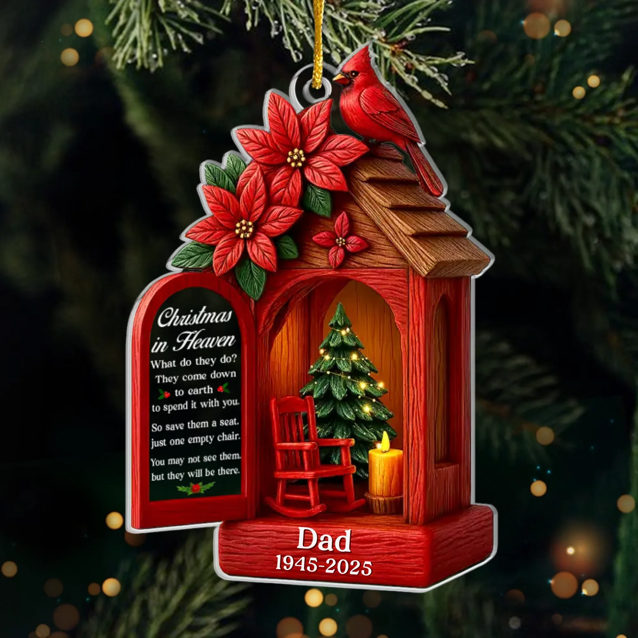 Custom Cardinal Acrylic Ornament - Personalized Christmas Memorial Sympathy Gifts For Loss Of Mom, Dad - Holding Your Love Forever Close - Robaser