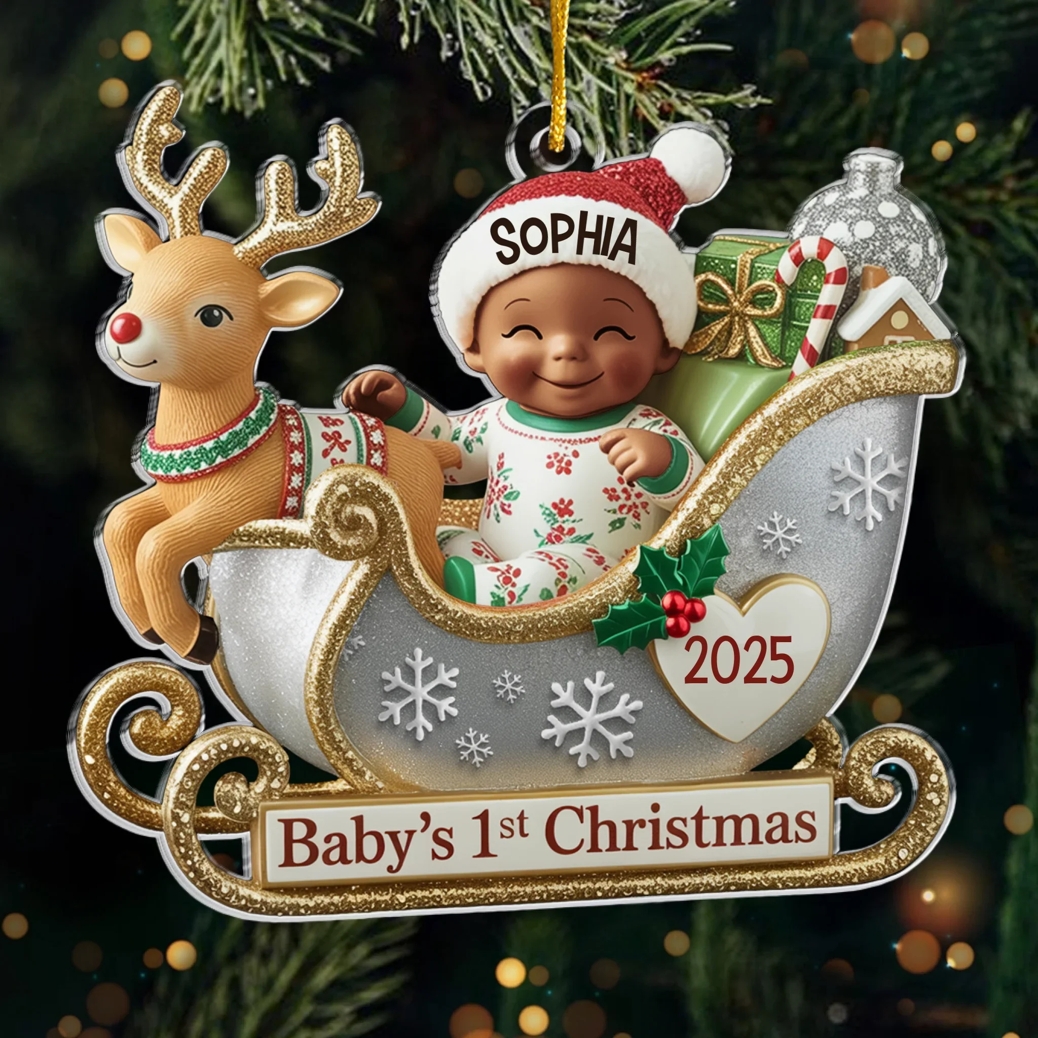 Custom Acrylic Ornament - Personalized Christmas Baby Shower, Gender Reveal Gifts For New Moms, New Dads, New Parents - Tiny Feet Big Christmas Joy - Robaser