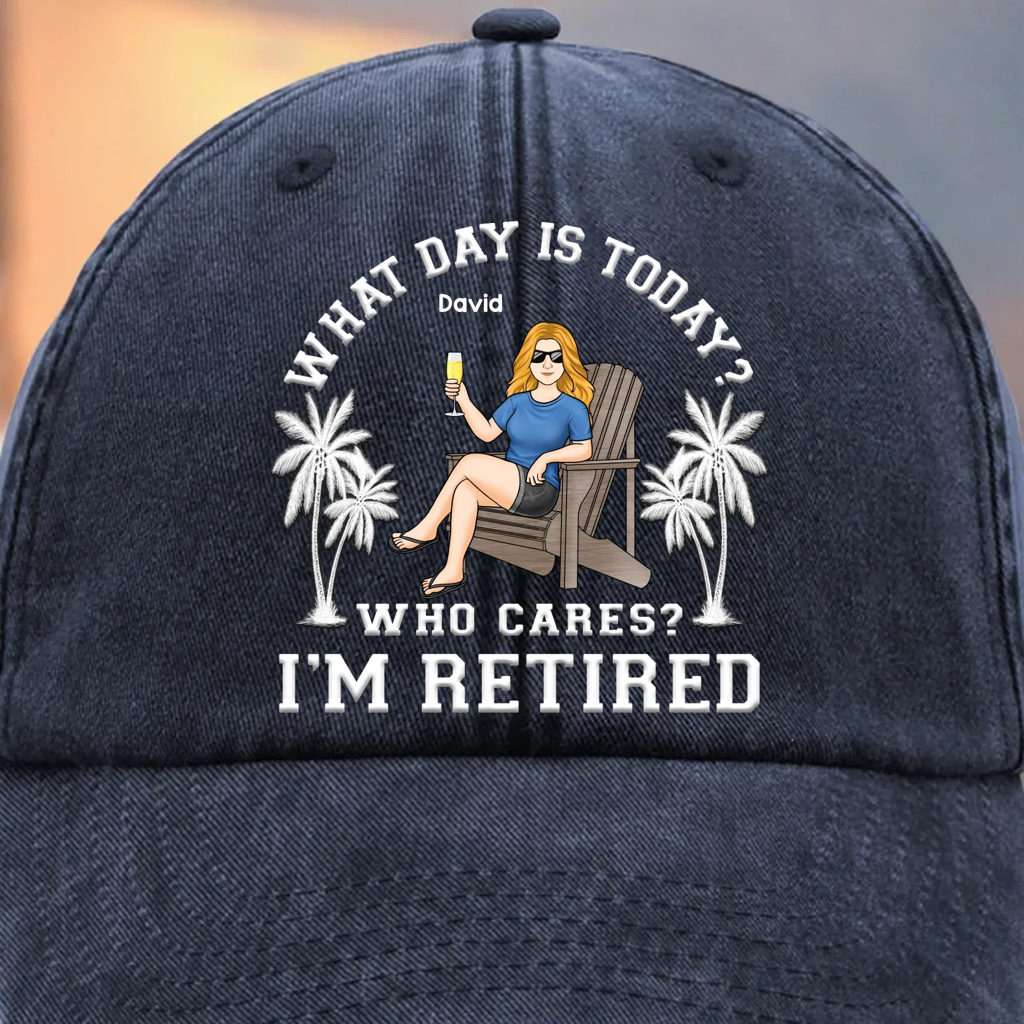 Custom Vintage Washed Denim Baseball Cap - Personalized Retirement Gifts For Women, Men - Finally Living On Island Time - Robaser