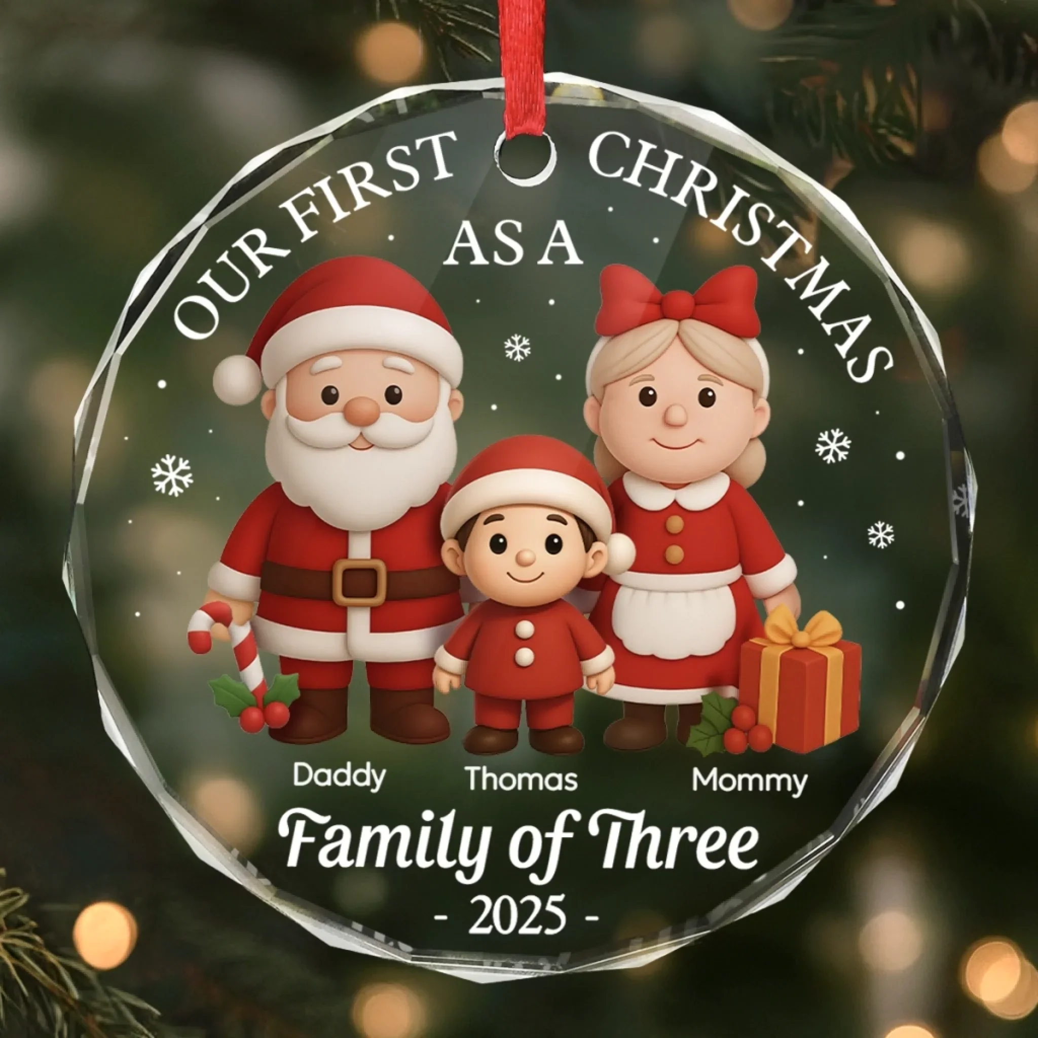 Custom Circle Glass Ornament - Personalized Christmas Birthday Gifts For Mom, Dad, Kids - The Joy of Our First Christmas - Robaser