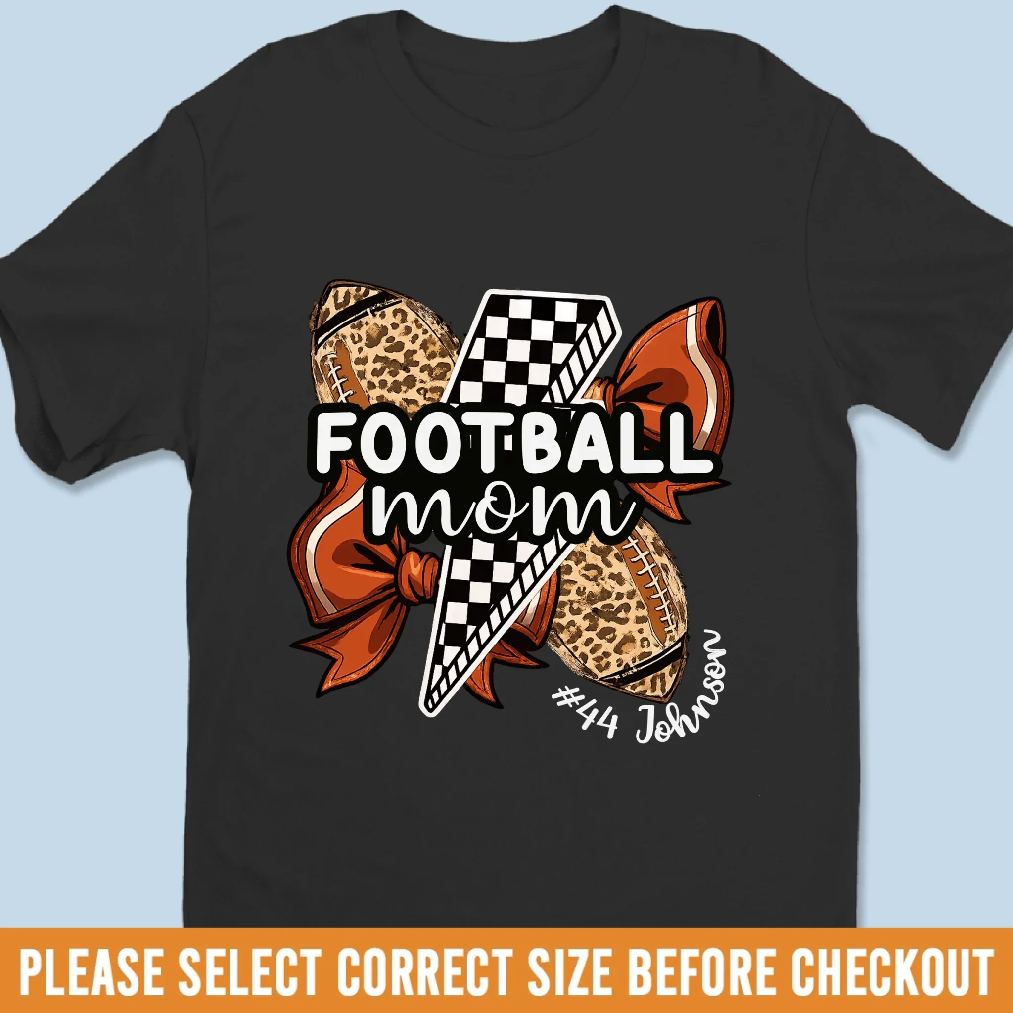 Custom Senior Football Mom T-shirt, Hoodie - Personalized Birthday Football Gifts For Mom, Football Lovers, NFL Fans, Sport Lovers - Football Mama With Leopard Coquette Bow - Robaser