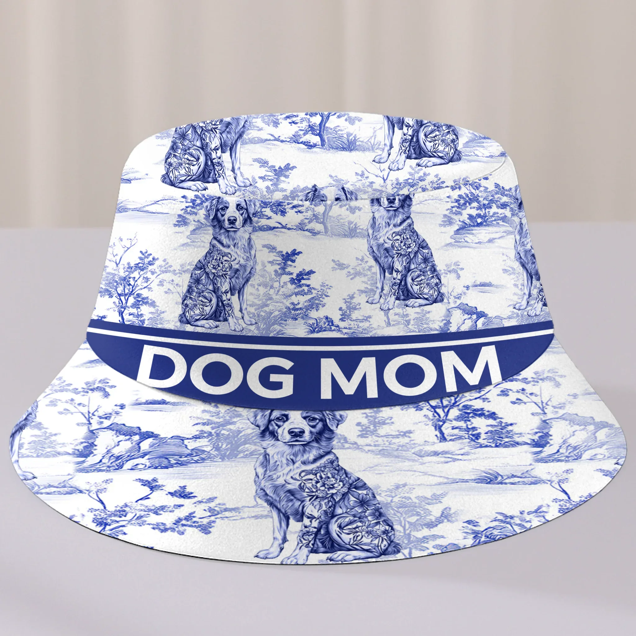 Custom Bucket Hat - Personalized Birthday Gifts For Dog Lovers, Dog Dad And Mom - Blue Toile, Golden Souls - Robaser