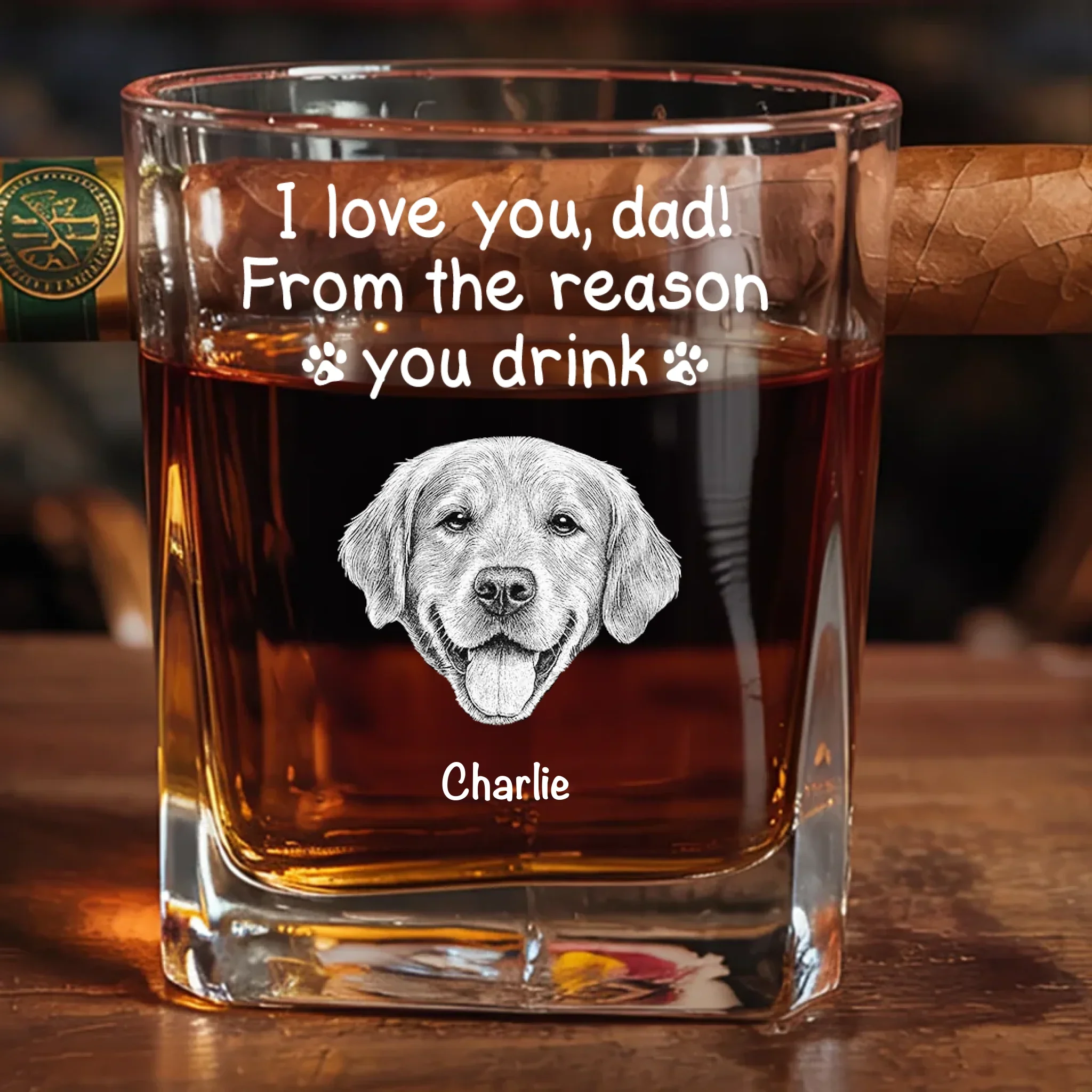 Custom Photo From The Reasons You Drink - Dog & Cat Personalized Custom Whiskey Glass With Cigarette Holder - Father's Day,  Gift For Dad, Pet Owners, Pet Lovers - Robaser