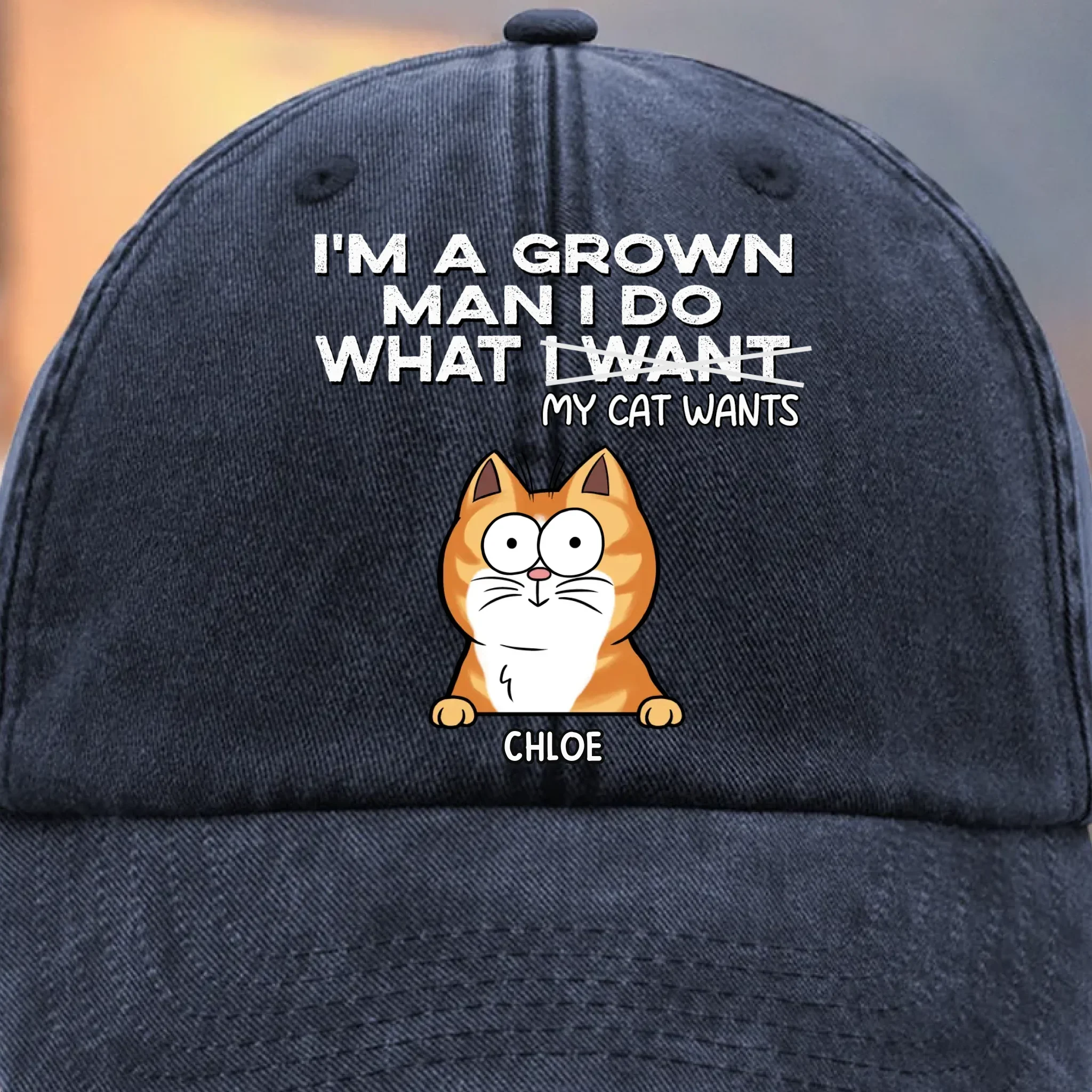 Custom Vintage Washed Denim Baseball Cap - Personalized Birthday Gifts For Cat Lovers, Cat Mom And Dad - Purr More Stress Less - Robaser