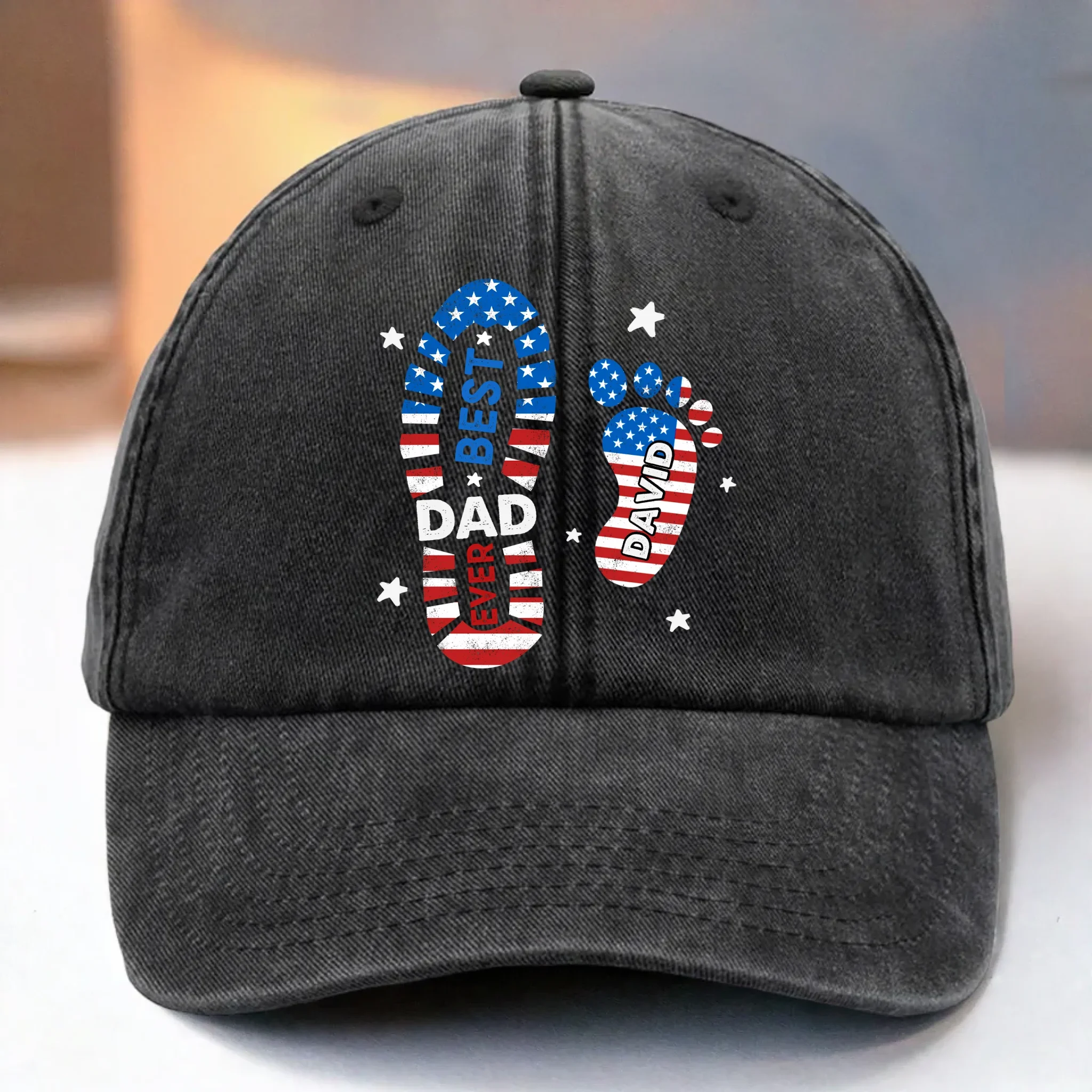 Coolest Papa In Town - Family Personalized Custom Vintage Washed Denim Baseball Cap US - 4th Of July, Gift For Dad, Grandpa - Robaser