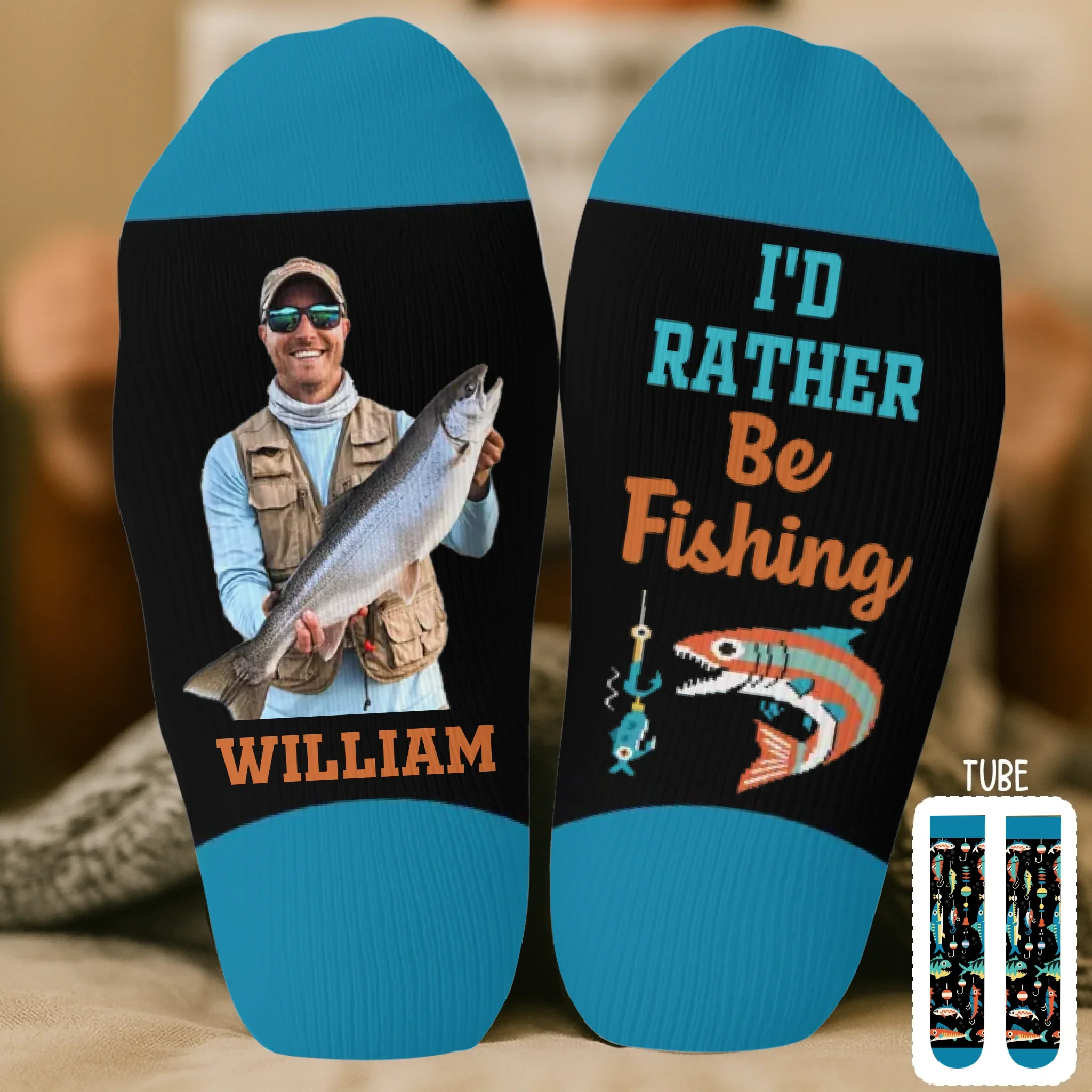 Custom Photo Crew Socks - Personalized Christmas Birthday Fishing Gifts For Fisherman - Professional Line Caster - Robaser