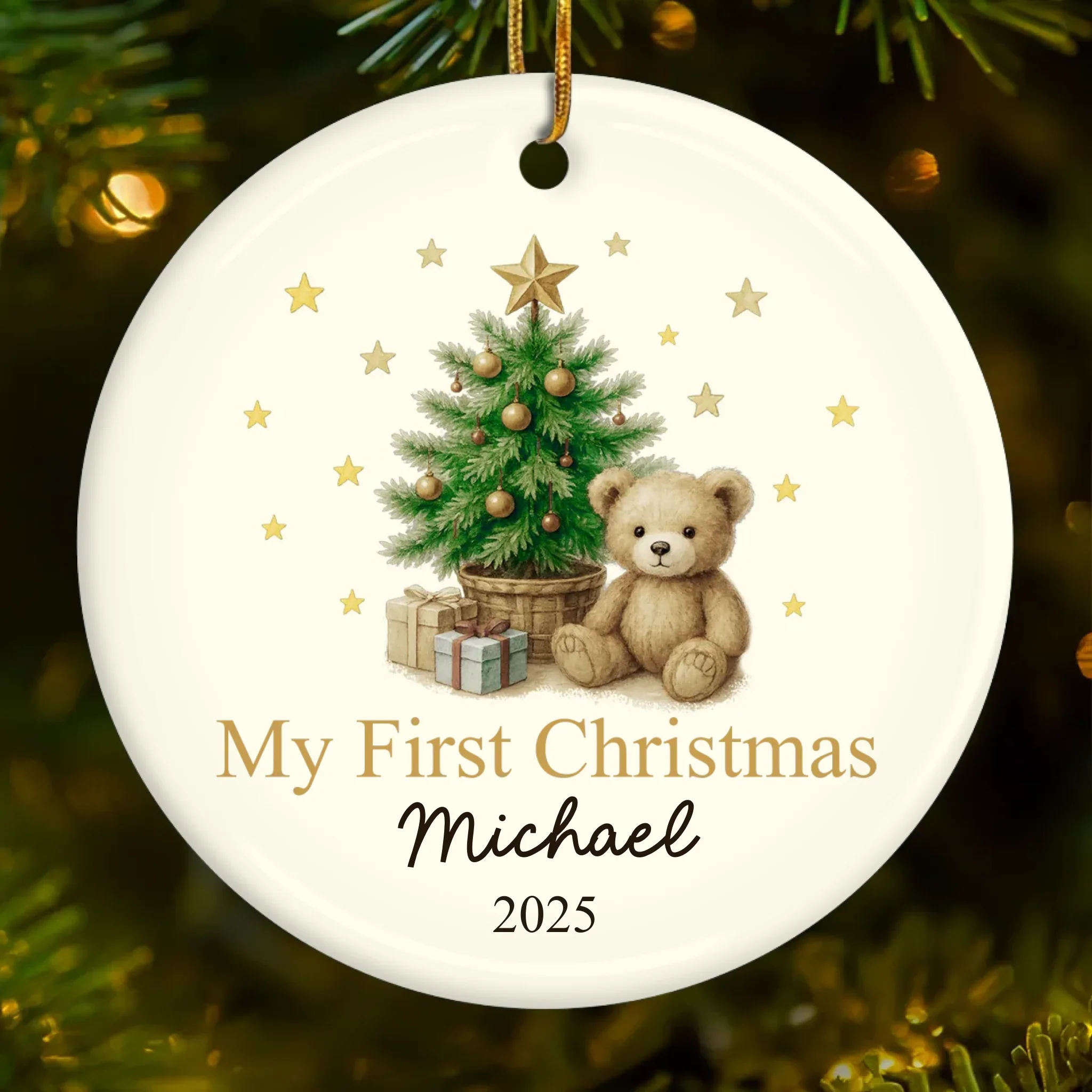 Custom Baby First Christmas Ceramic Ornament - Personalized Christmas Baby Shower, Gifts For New Moms, New Dads, New Parents - A Little Star Is Born - Robaser