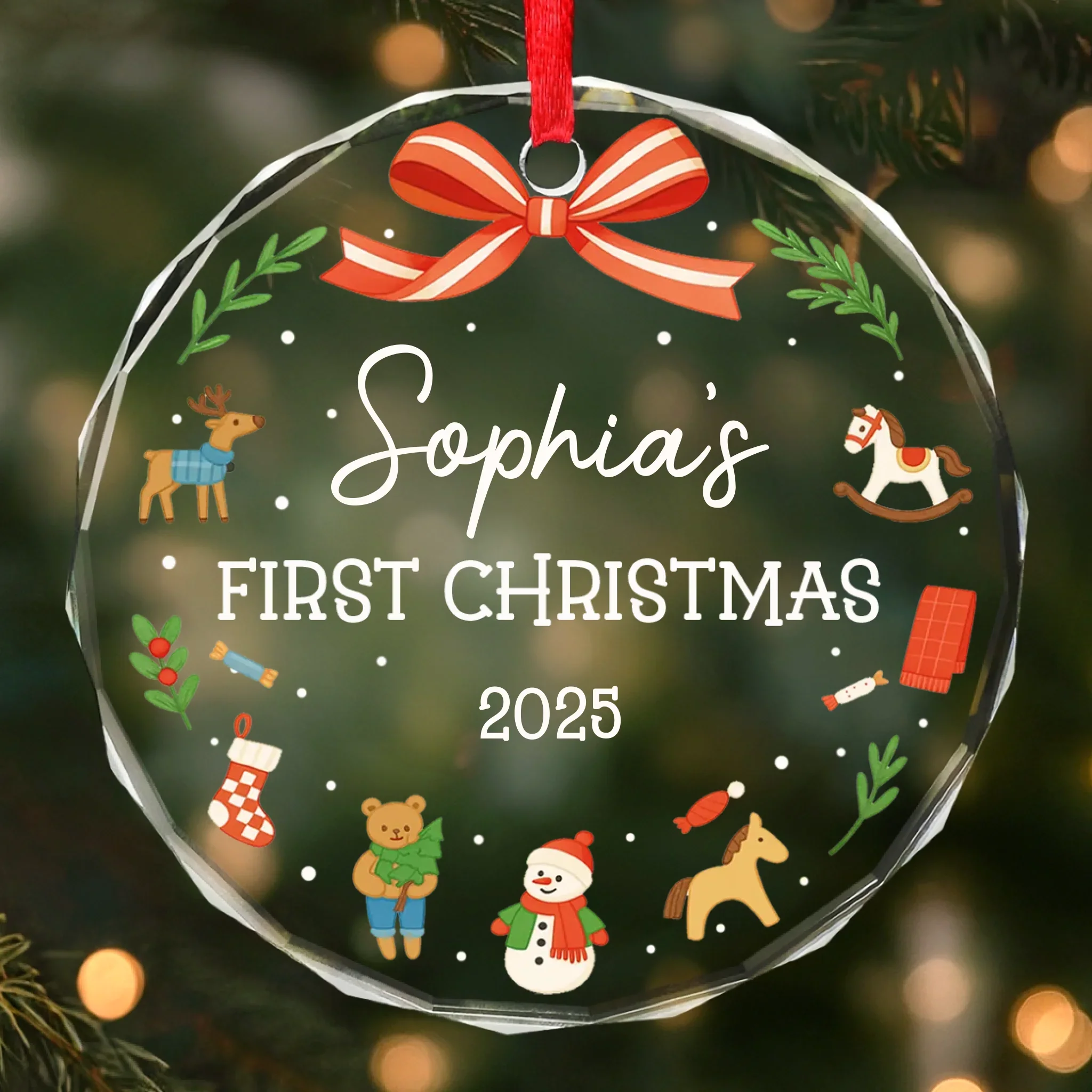 Custom Baby First Christmas Glass Ornament - Personalized Best Friend Christmas Birthday Gifts For Women, Besties, Sisters, BFF - Baby  s First Sparkle - Robaser