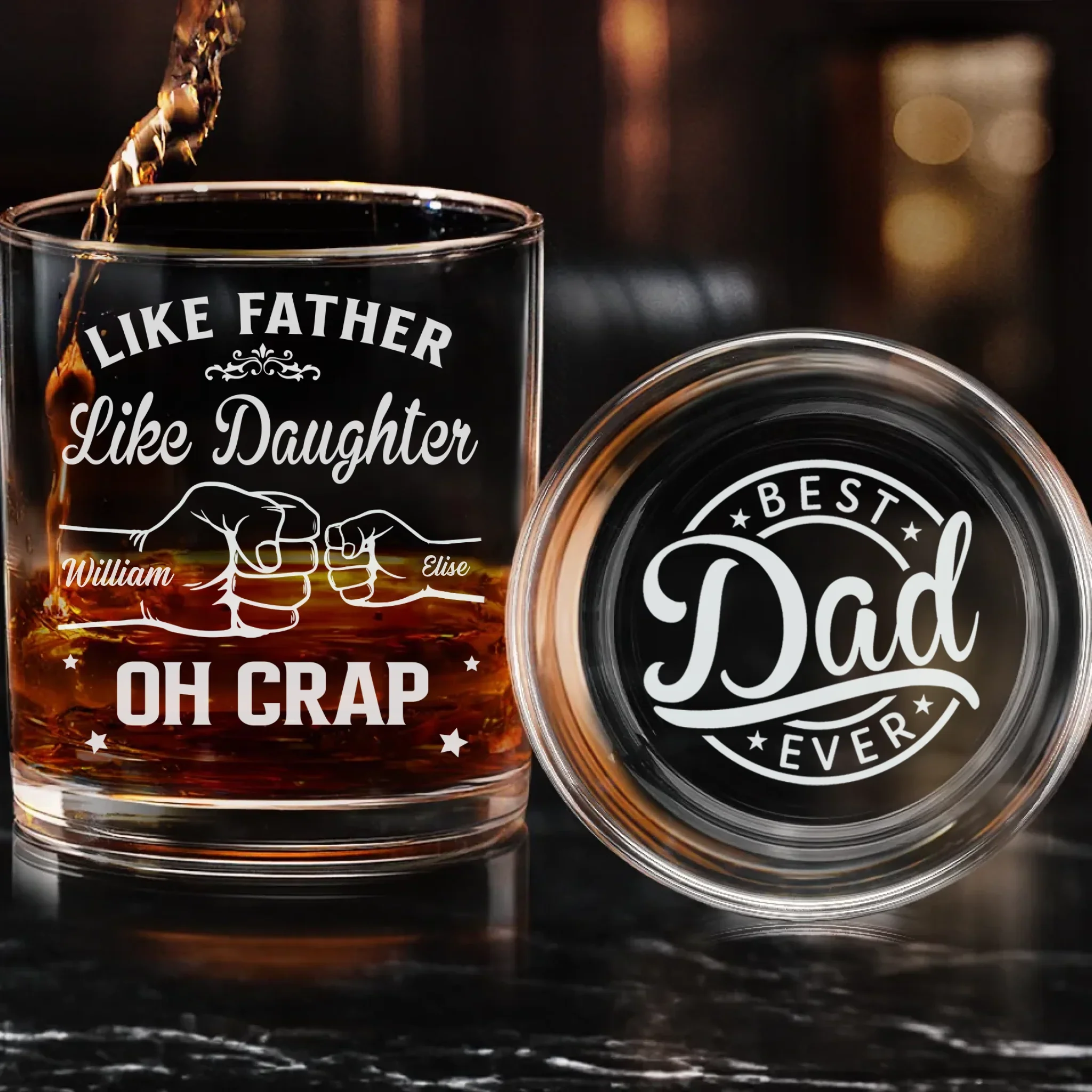 Fatherhood Looks Good On You - Family Personalized Custom Whiskey Glass With Bottom And Side Engraving - Father's Day, Gift For Dad, Grandpa - Robaser