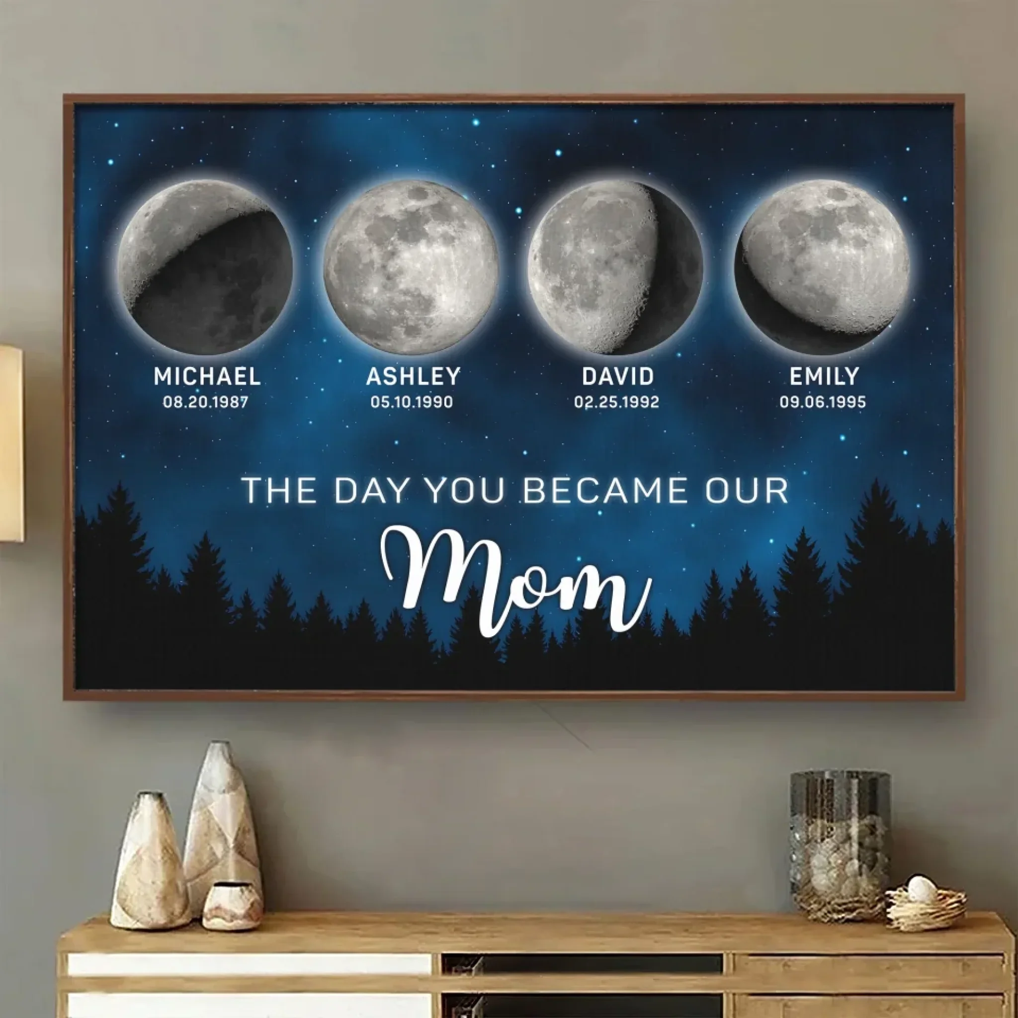 The Moon Glowed Brighter The Day You Became Mom - Family Personalized Custom Horizontal Poster - Mother's Day, Gift For Mom, Grandma - Robaser