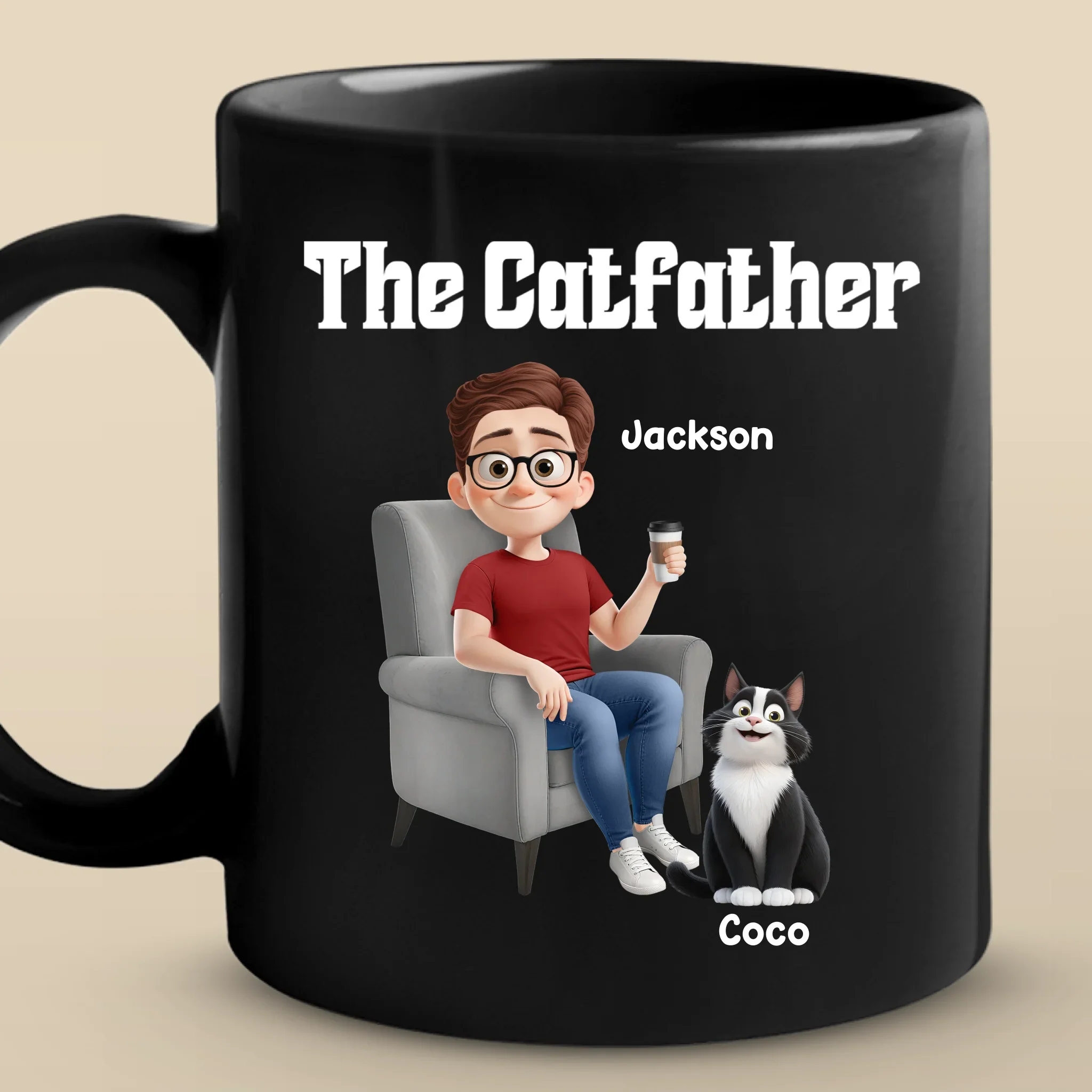 The Catfather - Cat Personalized Custom Black Mug - Father's Day,  Gift For Dad, Pet Owners, Pet Lovers - Robaser