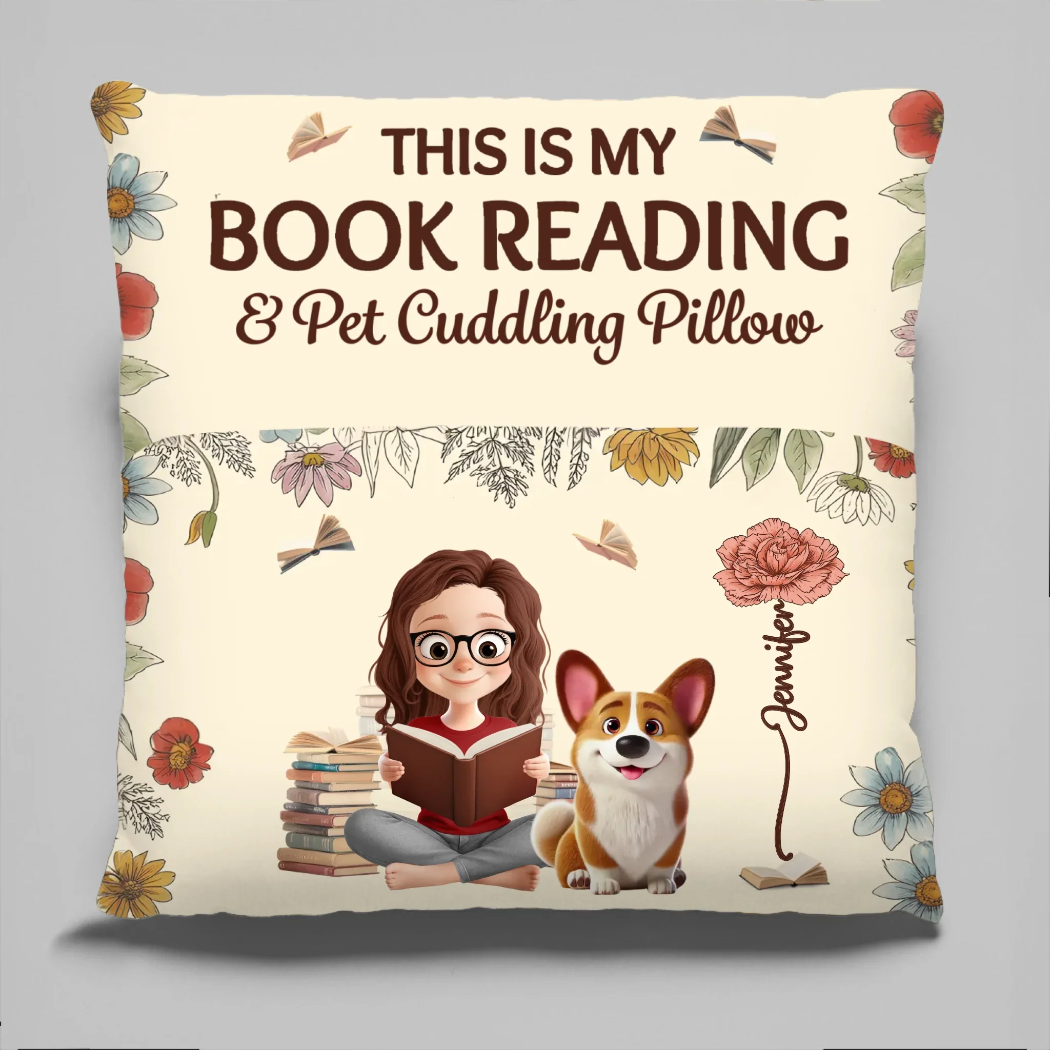 Custom Pocket Pillow - Personalized Bookish Gifts For Book Lovers, Bookworms, Readers, Dog Cat Lovers - Books With Little Paws - Robaser