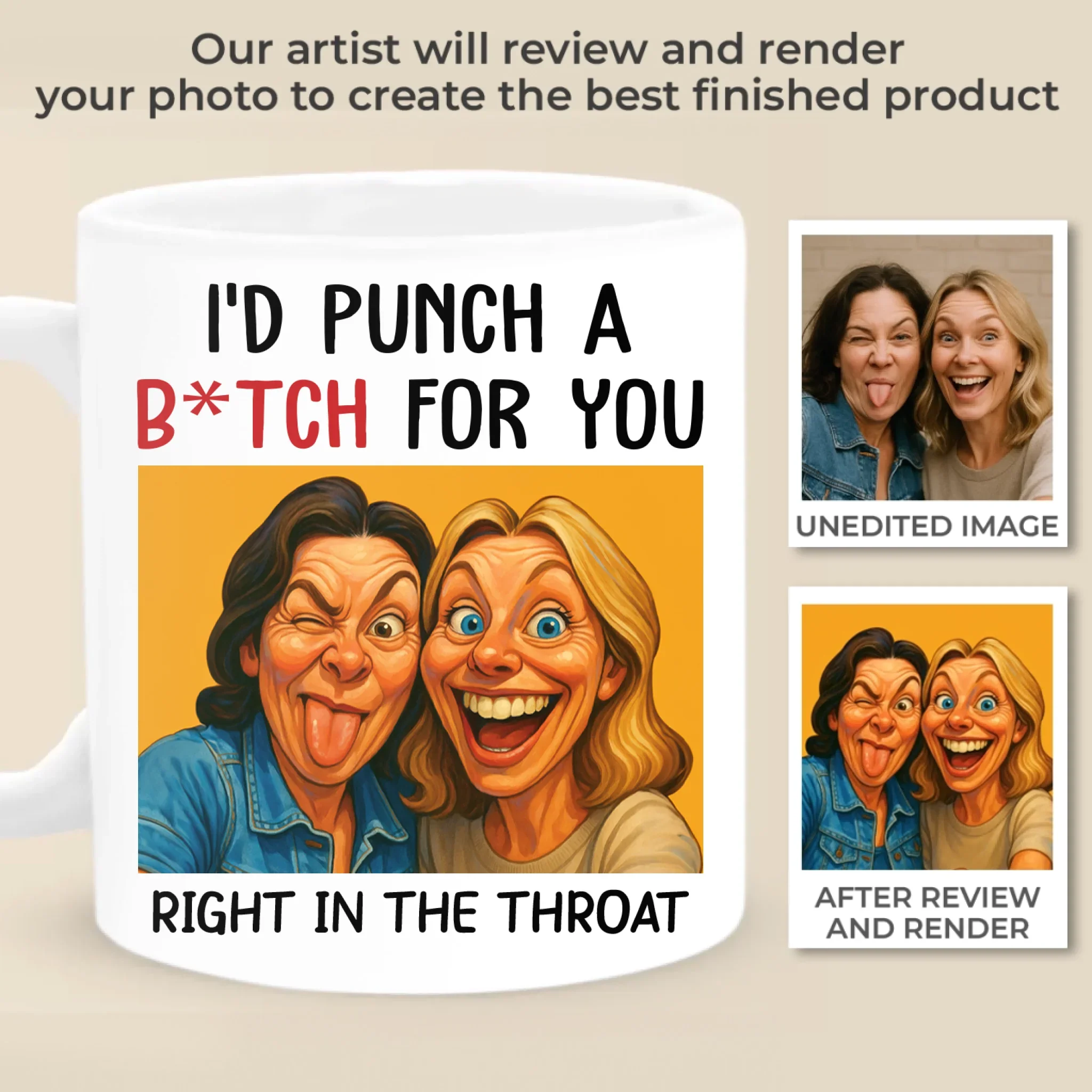 Custom Photo Funny Caricature Mug - Personalized Best Friend Birthday Gifts For Women - I'd Shank For You Right In The Kidney - Robaser