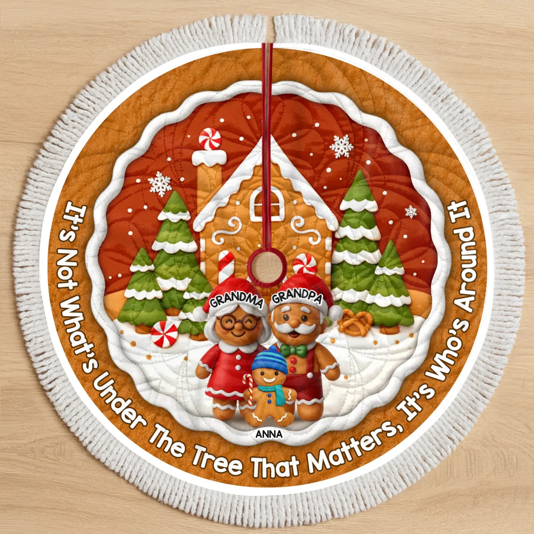 Custom Gingerbread Tree Skirt - Personalized Christmas Birthday Gifts For Grandma, Grandpa, Grandparents - Joy Shines In Every Hug - Robaser