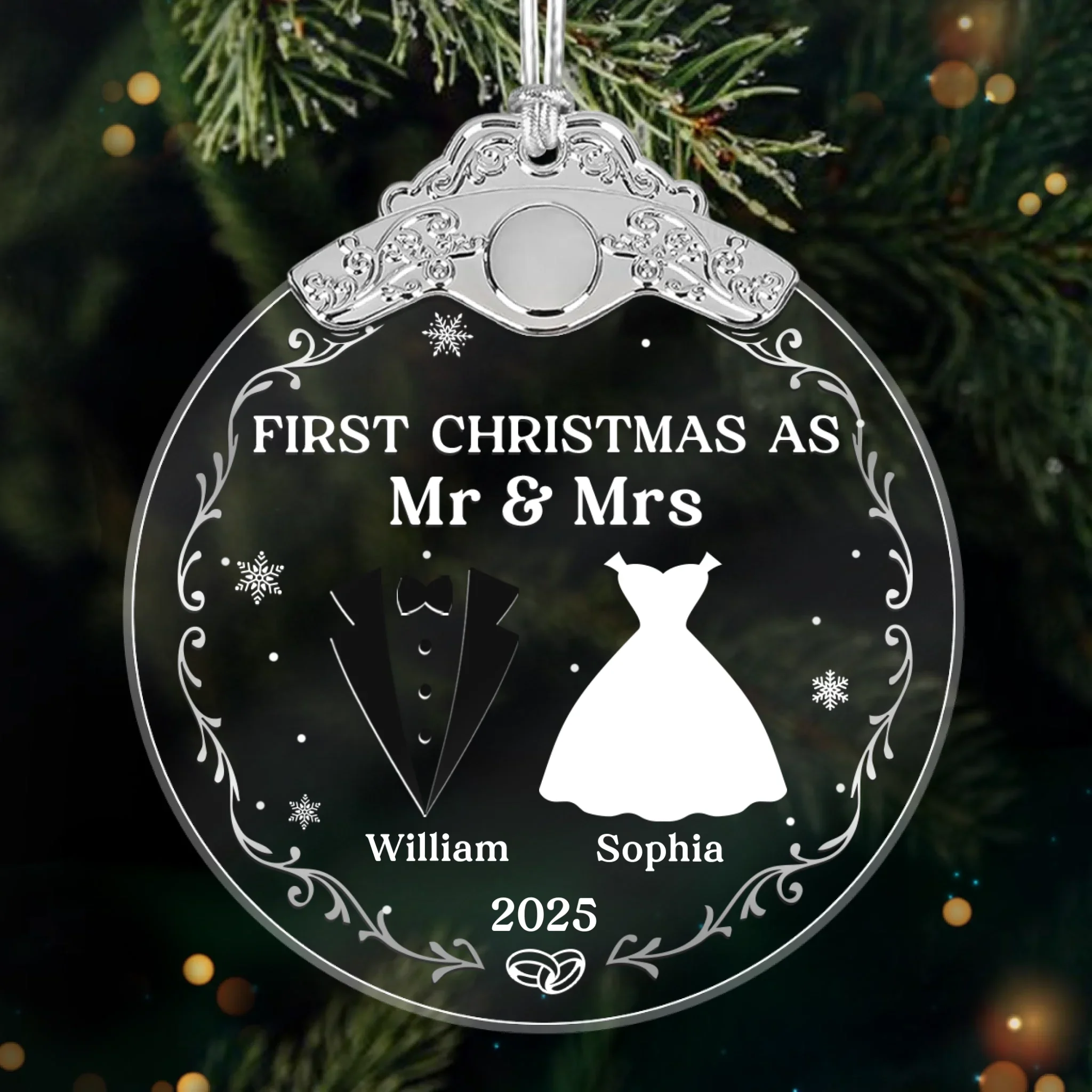 Custom Glass Ornament - Personalized Anniversary Christmas Wedding Gifts For Husband And Wife, Him And Her - Married And Merry Together - Robaser