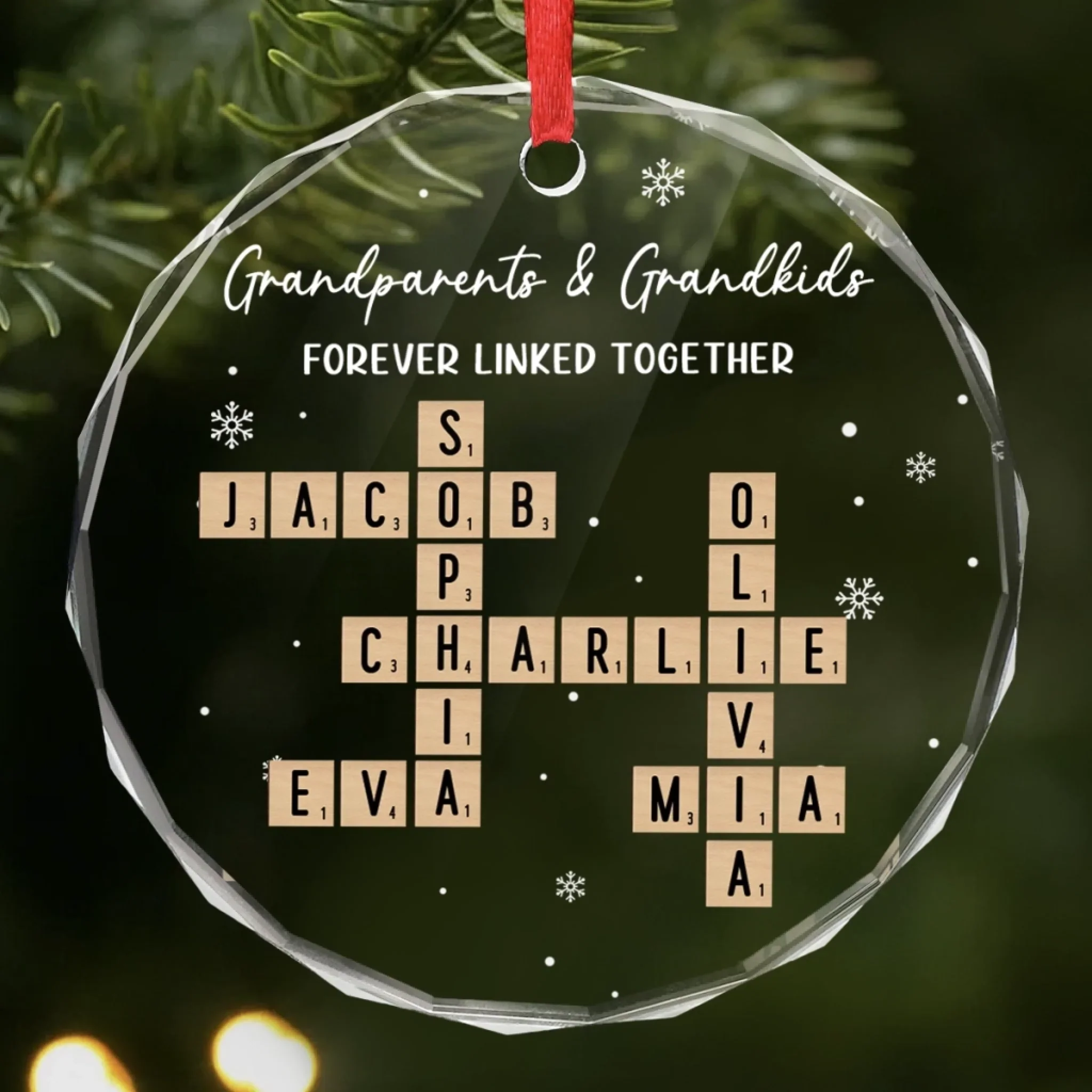 Custom Scrabble Circle Glass Ornament - Personalized Christmas Birthday Gifts For Grandpa, Grandma - Family Joy Shines Here - Robaser