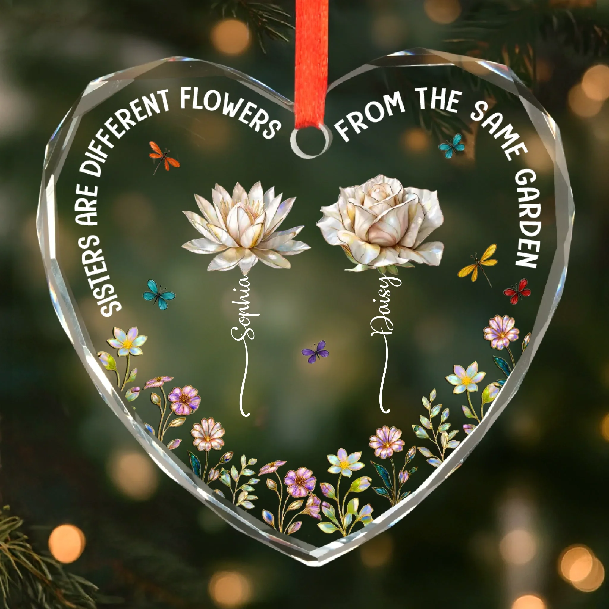 Custom Heart Glass Ornament - Personalized Best Friend Christmas Birthday Gifts For Women, Besties, Sisters, BFF - Bloom Where We Belong - Robaser