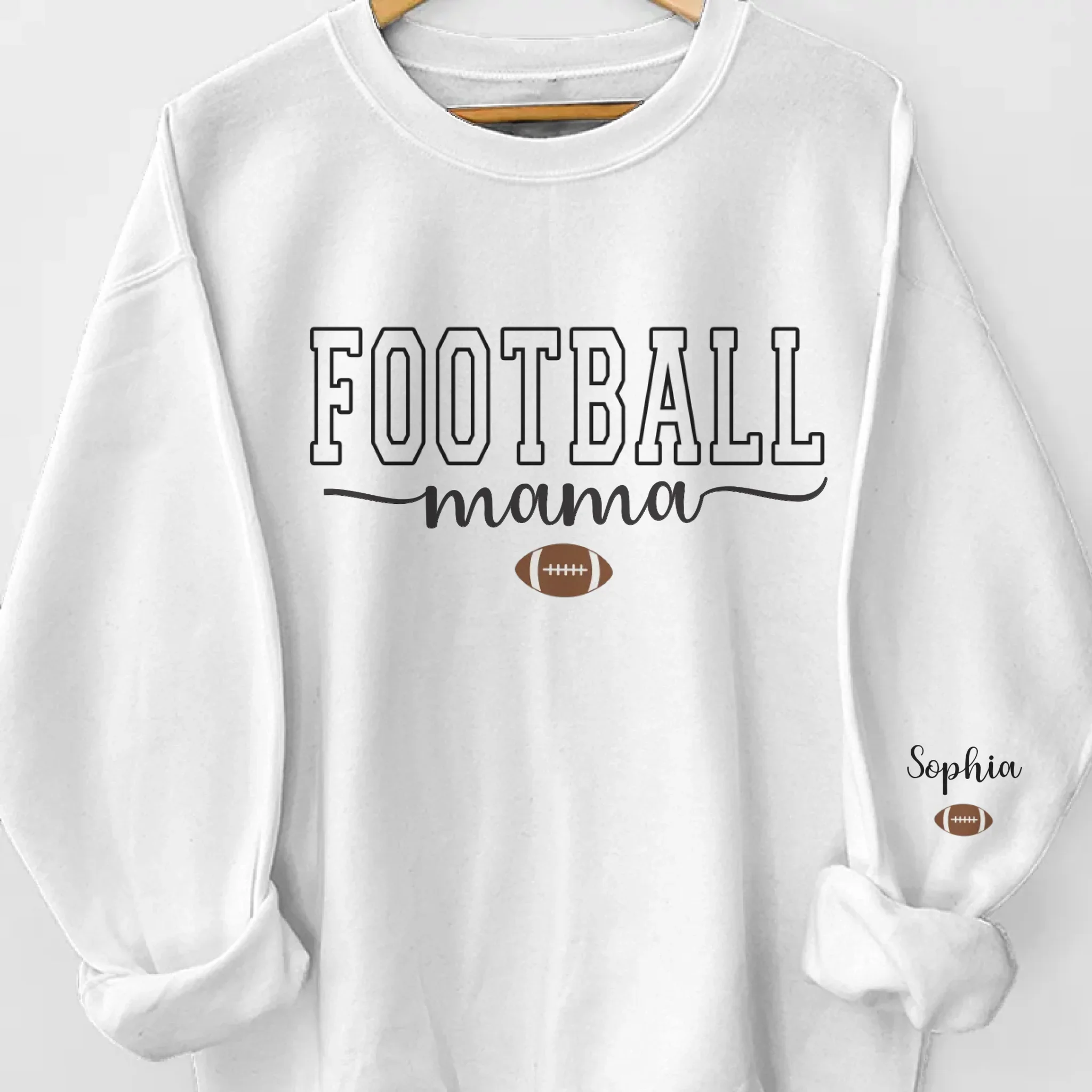 Custom Football Mama Unisex Sweatshirt, Hoodie With Design On Sleeve Personalized Birthday Football Gifts For Mom, Football Lovers, NFL Fans, Sport Lovers - Football Mama with Kids Name - Robaser